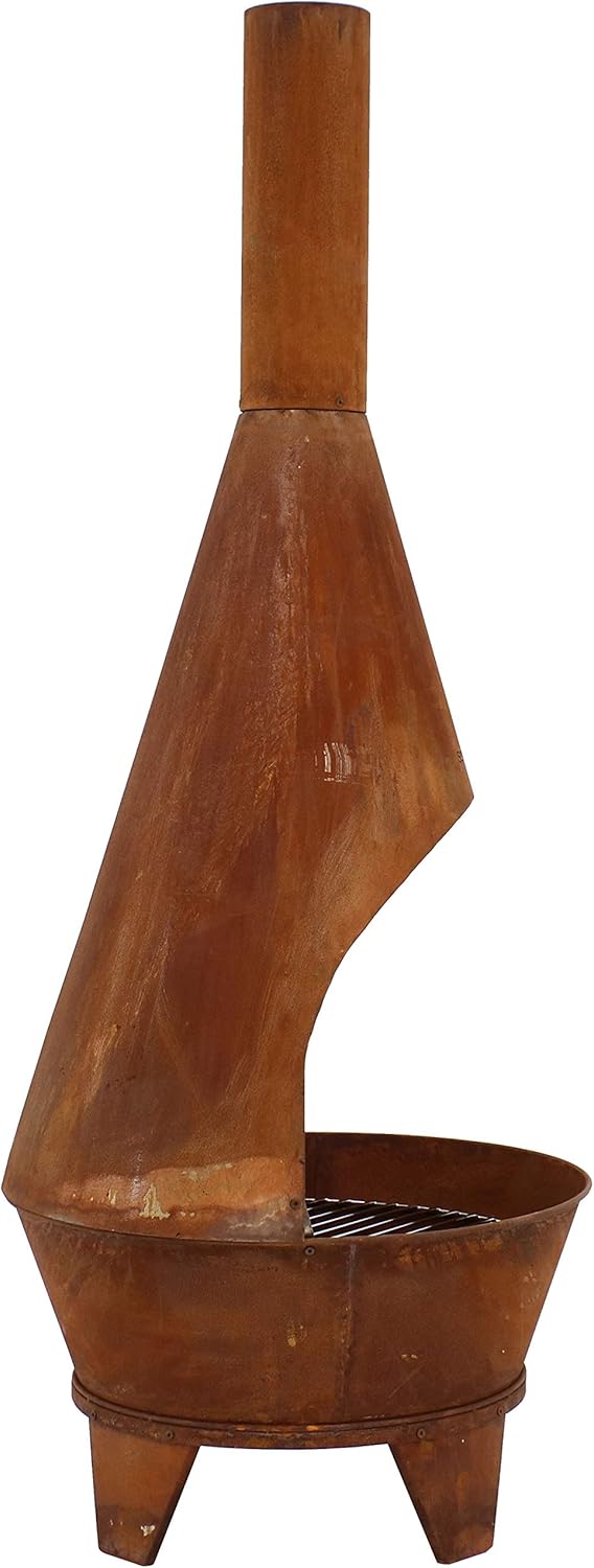 Sunnydaze 6-Foot Large Chiminea Outdoor Fireplace - Outdoor Wood-Burning Fireplace - Chimney Fire Pit with Grill Grate - Rustic