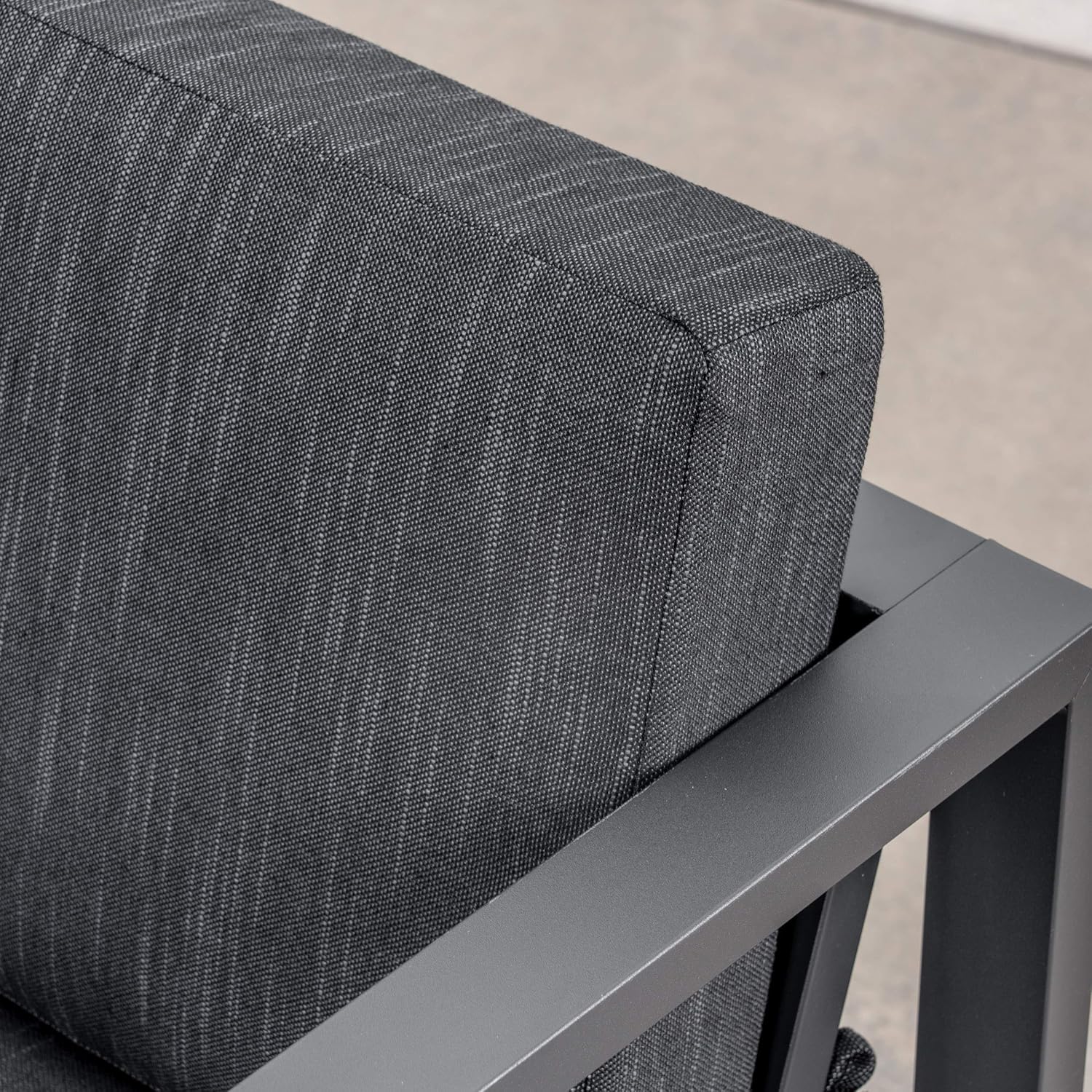 GDFStudio Outdoor 4-Seater Aluminum Chat Set with Fire Pit, Black and Dark Gray and Light Gray