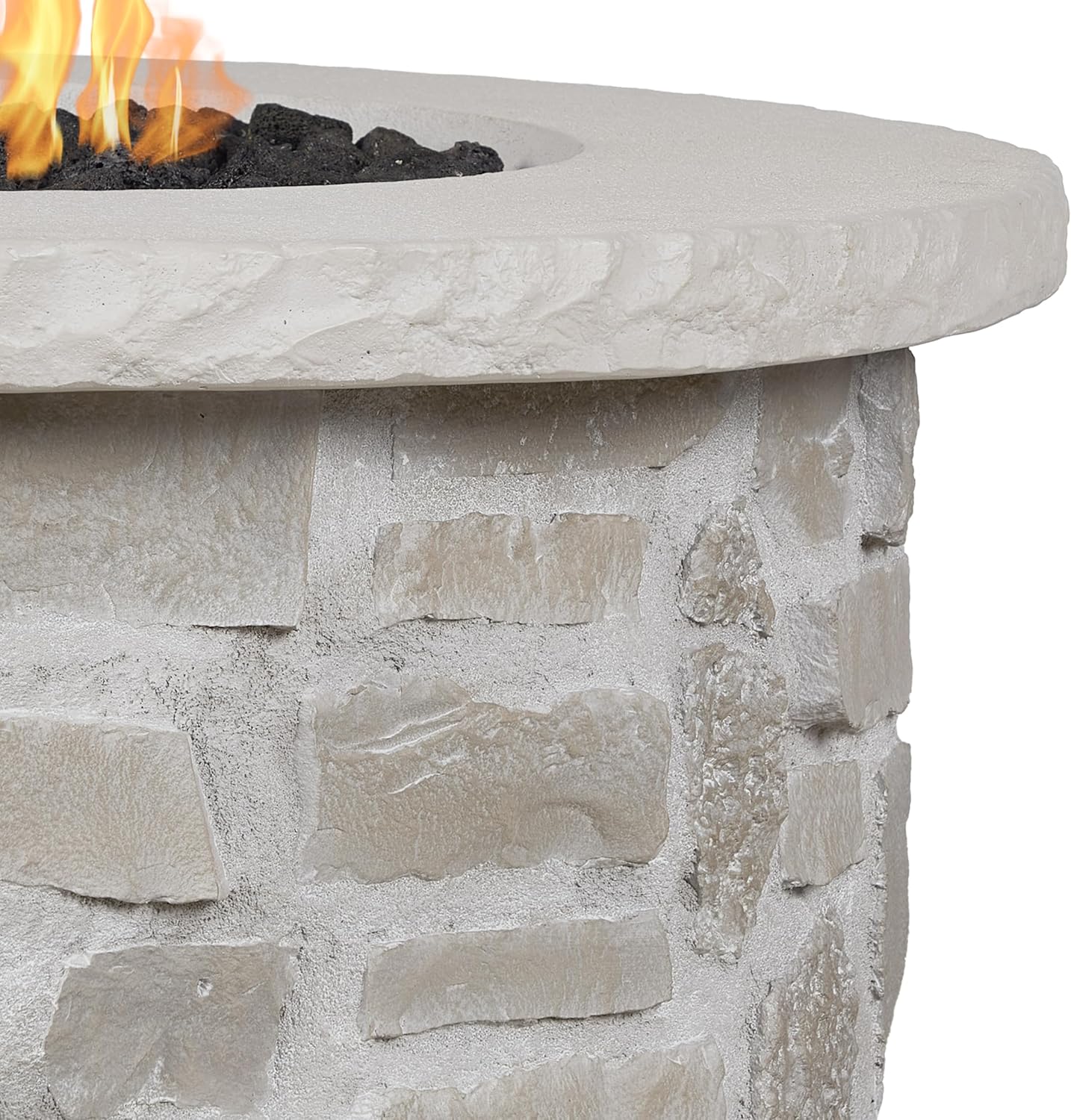 Real Flame Scottsdale 40” Round Stone Propane Fire Pit Table, 50000 BTU Outdoor Gas Fireplace for Outside Patio Backyard Deck and Garden, Includes Storage Cover and Lava Rock Filler