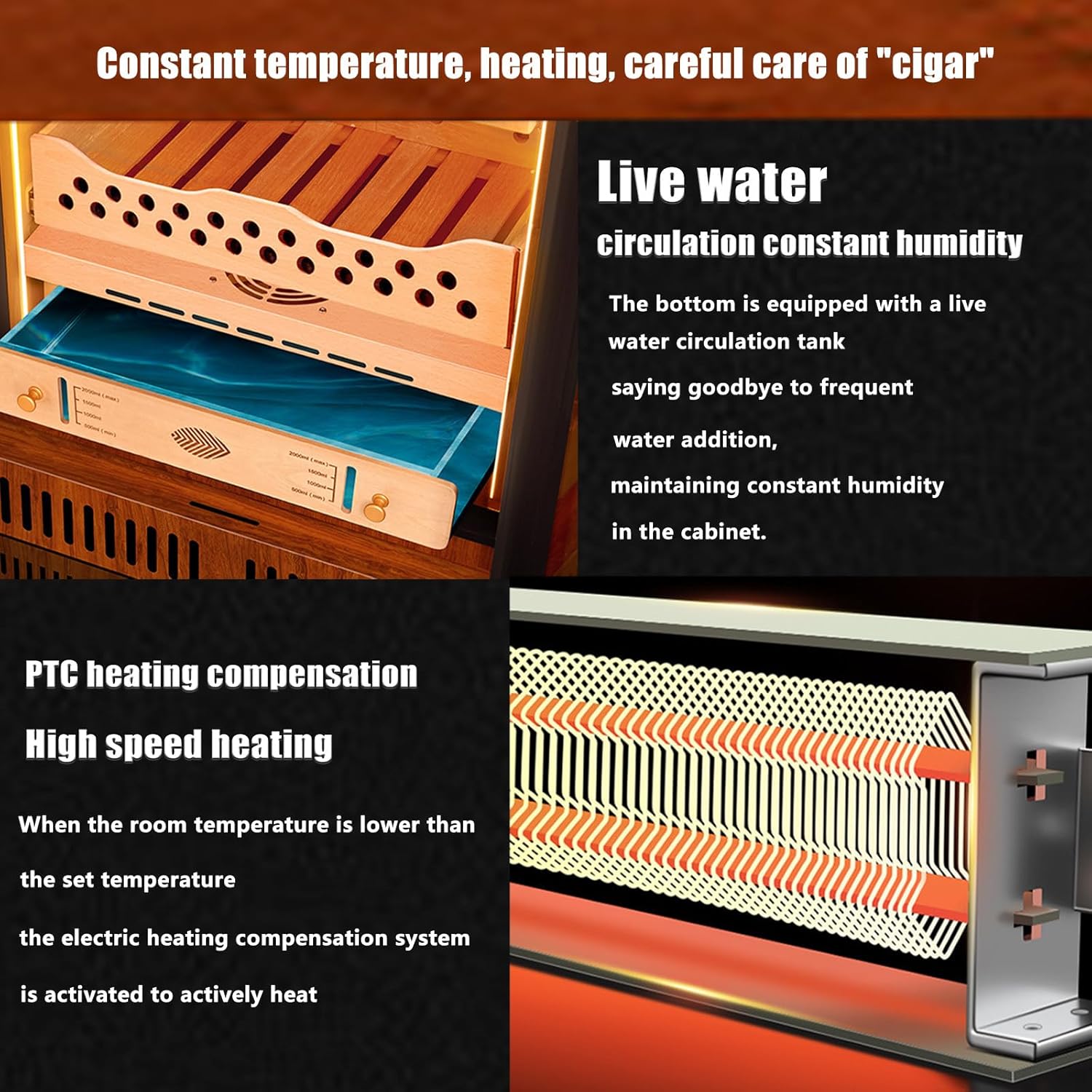 Electric Humidor, 600 Counts Cigar Humidor Cabinet with Heating and Cooling, Electric Cooling Cigar Fridge with Spanish Cedar Wood Shelves & Hygrometer, Gifts for Men