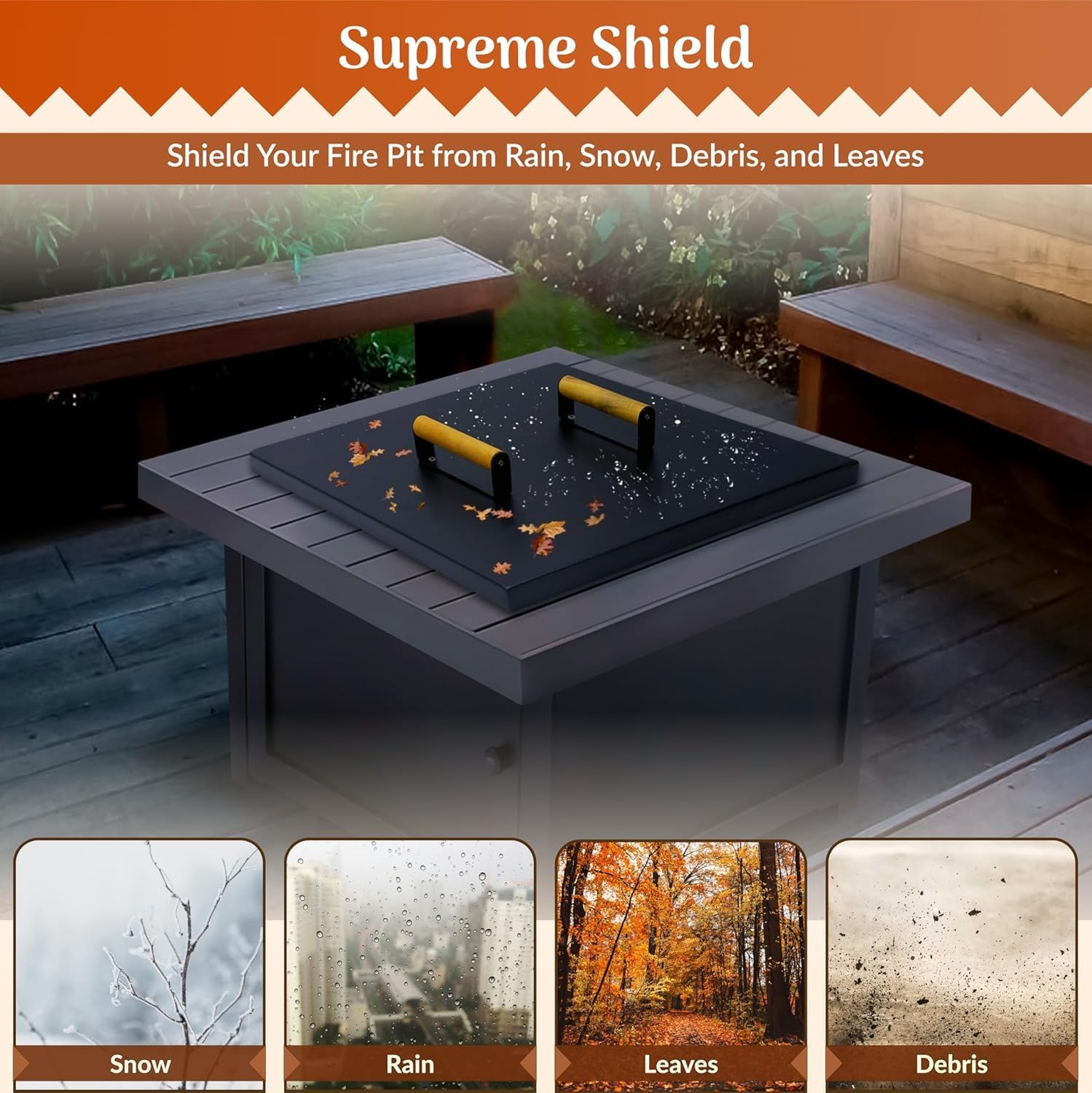 FEBTECH- Fire Pit Insert Square lid - 34 x 34 Inch - Linear Drop-in Burner Pan - Fire Pit Square lid - FirePit Table Lid, Compatible for Firepit & Firepit Table Inside Dia Up to 32