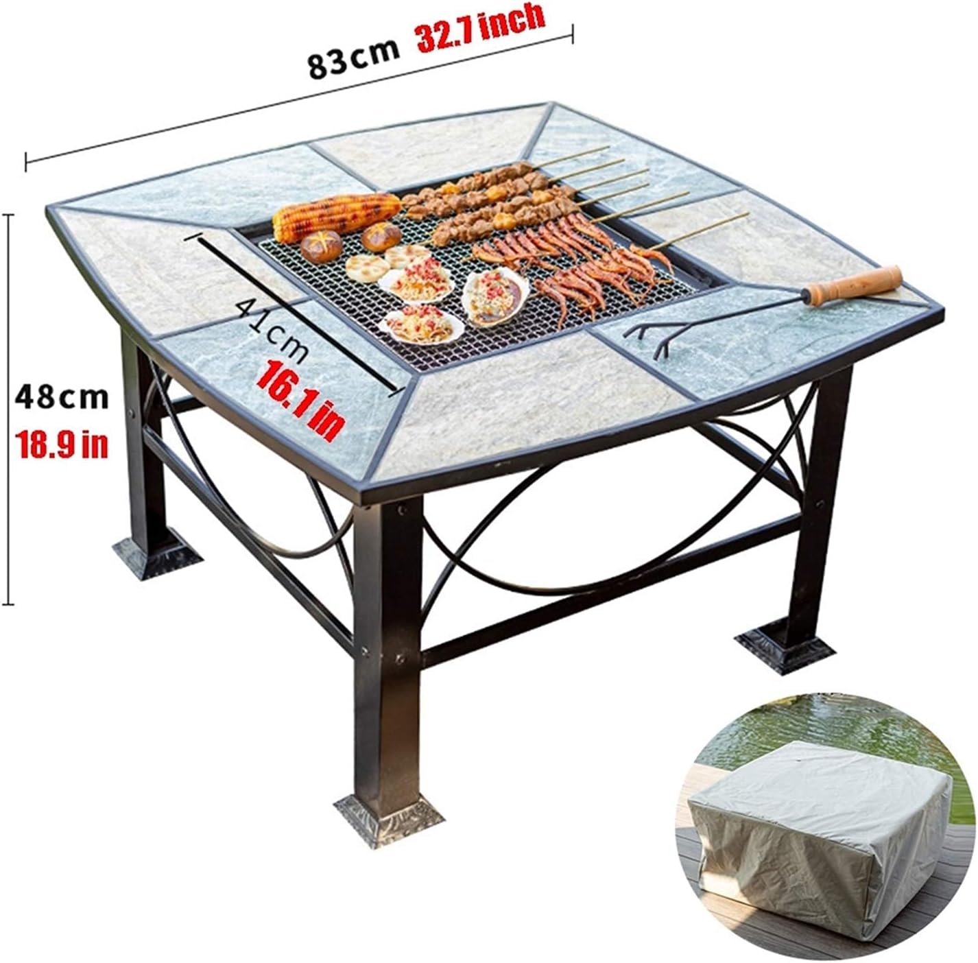 Outdoor Fire Pit Square Wood-Burning Fire Pit Bowl, Garden Outdoor Heater, Barbecue Kit for d Patio Courtyard