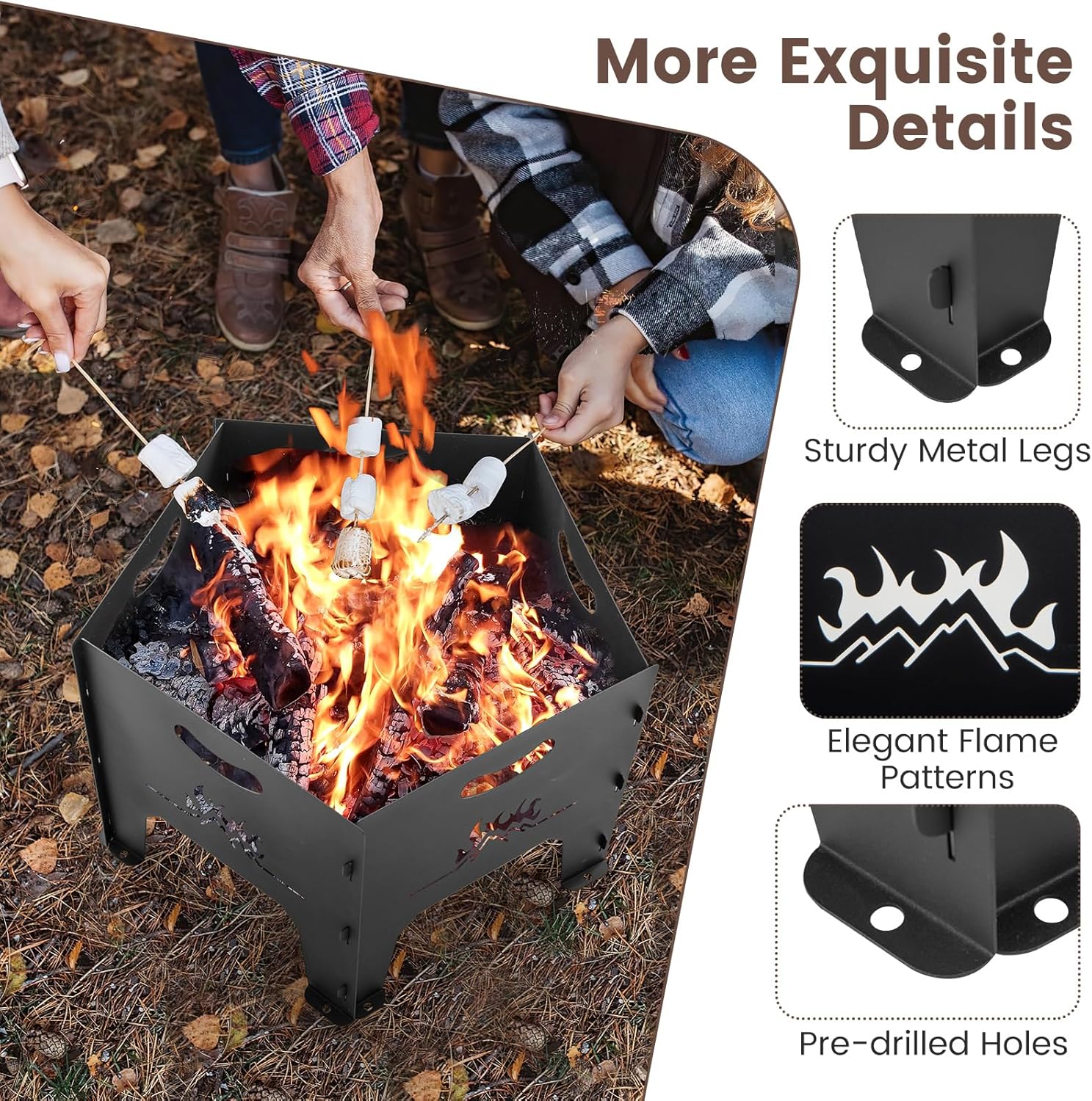 HAPPYGRILL Portable Fire Pit with Storage Bag, Heavy Duty Wood Burning Fire Pits w/Plug-in Design, Bottom Airflow Holes, Folding Firepit Stove for Outdoor Camping, Patio, Picnic, Bonfire