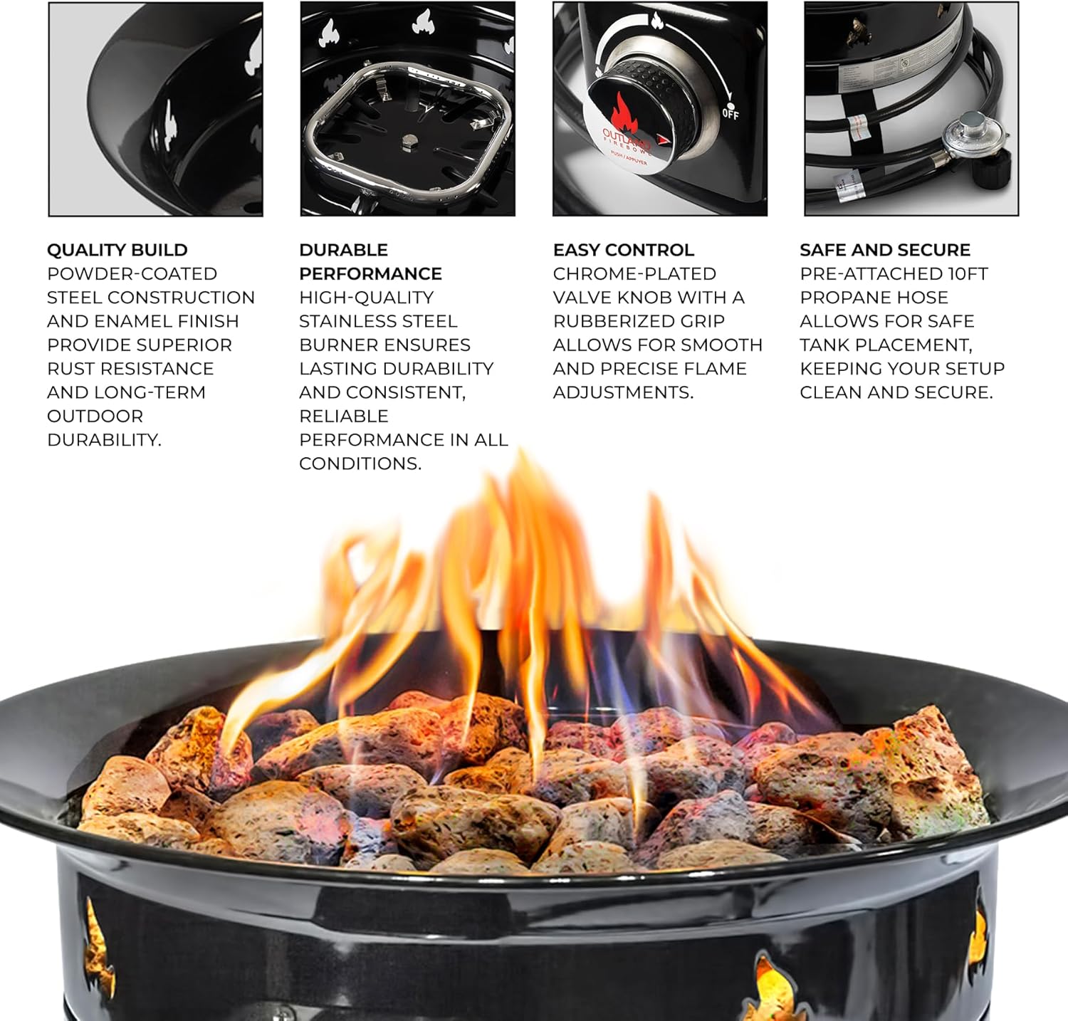 Outland Living Portable Propane Fire Pit, 19-inch, 58,000 BTU Smokeless Gas Firebowl | Perfect for Camping, Patio, Backyard, Tailgating, Deck, RV| Black 823 Standard