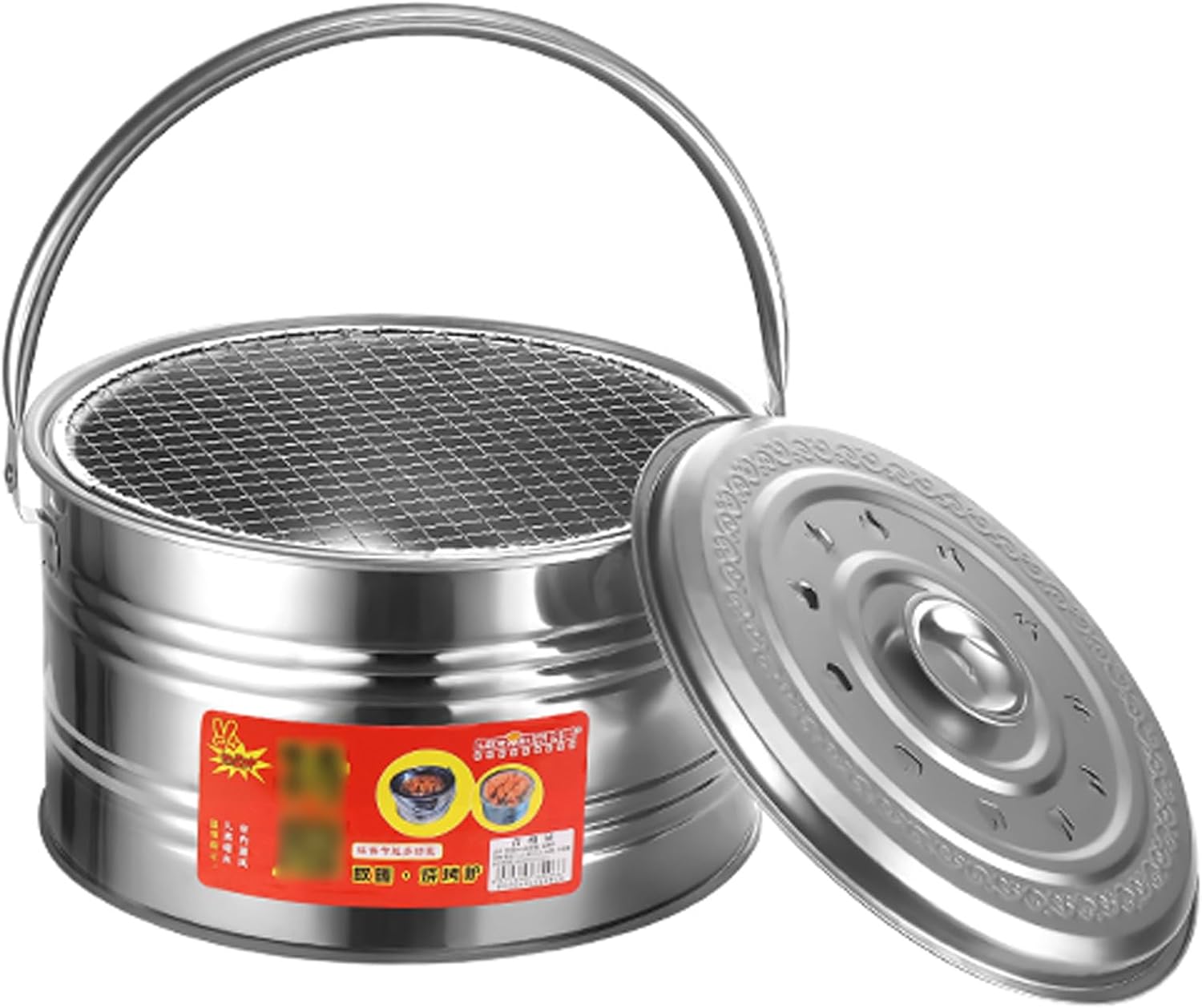 Portable Fire Pit,Multi-Functional Stainless Steel Barbecue,Radiator,Wood/Charcoal Compatible,with Charcoal Clips,Ash Pan,Grill Grid and Lid,for Garden,Patio,Bonfires,32×20cm