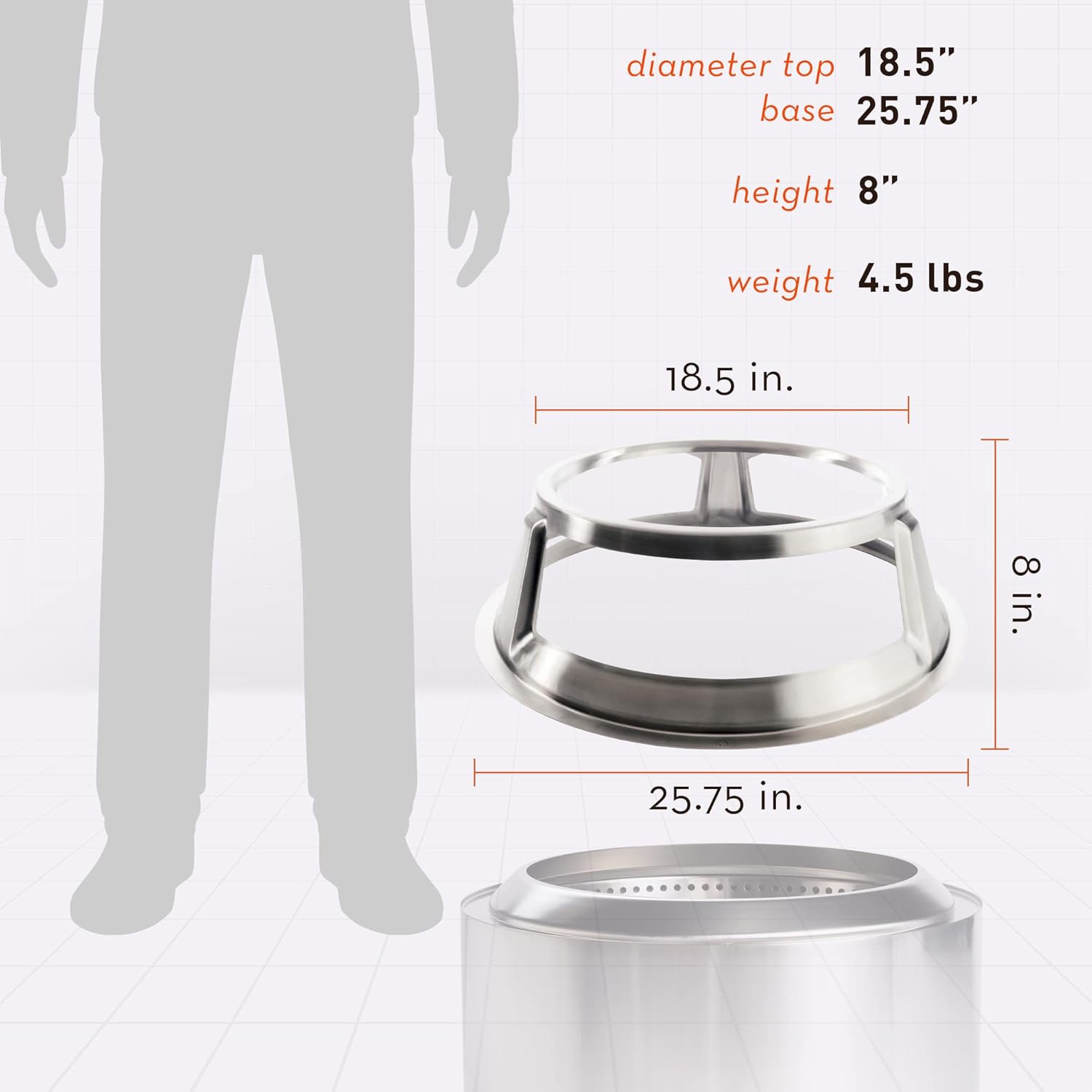 Solo Stove Yukon Hub, Stainless Steel Hub for 20 cm Elevation, Addition to Yukon fire Pit, Three Stabilizing Feet, Weight: 2 kg, Diameter top: 47 cm