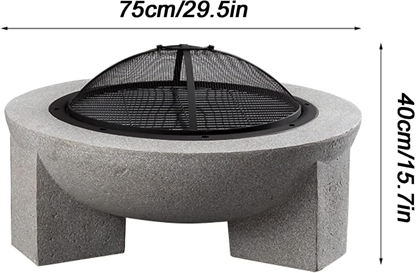 Garden Fire Pit, Magnesium Oxide Base, Oor Circular Firepit Semi-Circular Charcoal and Wood Grill, Used in Outdoor Terrace Garden Backyard, Diameter 75CM