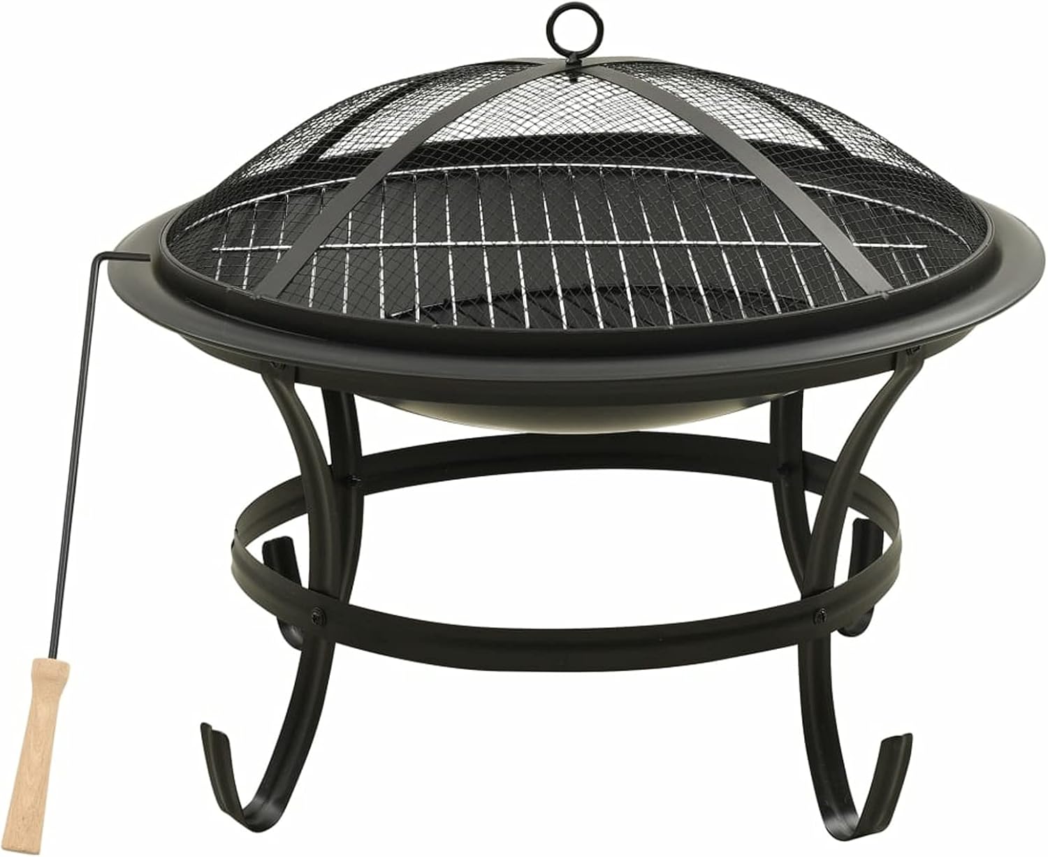 2 in 1 Fire Pit and Barbecue with Poker Steel 56 x 56 x 49 cm Outdoor Fire Pit Garden Fire Pit Fire Bowl Black for Garden Terrace
