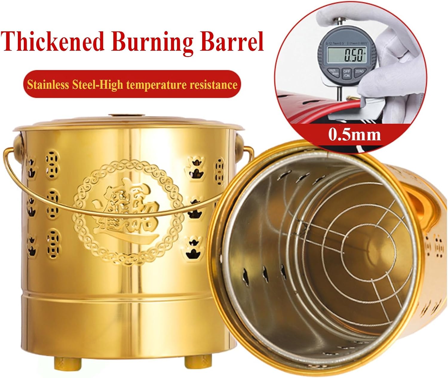 Stainless Steel Burn Barrel Incinerator Burn Barrel, Fire Barrel For Burning Trash Outdoor Yard Waste Incinerator Metal Incinerator Cage With Burning Tongs Fire Pit For Wood Rubbish Leaves Cardboard(S