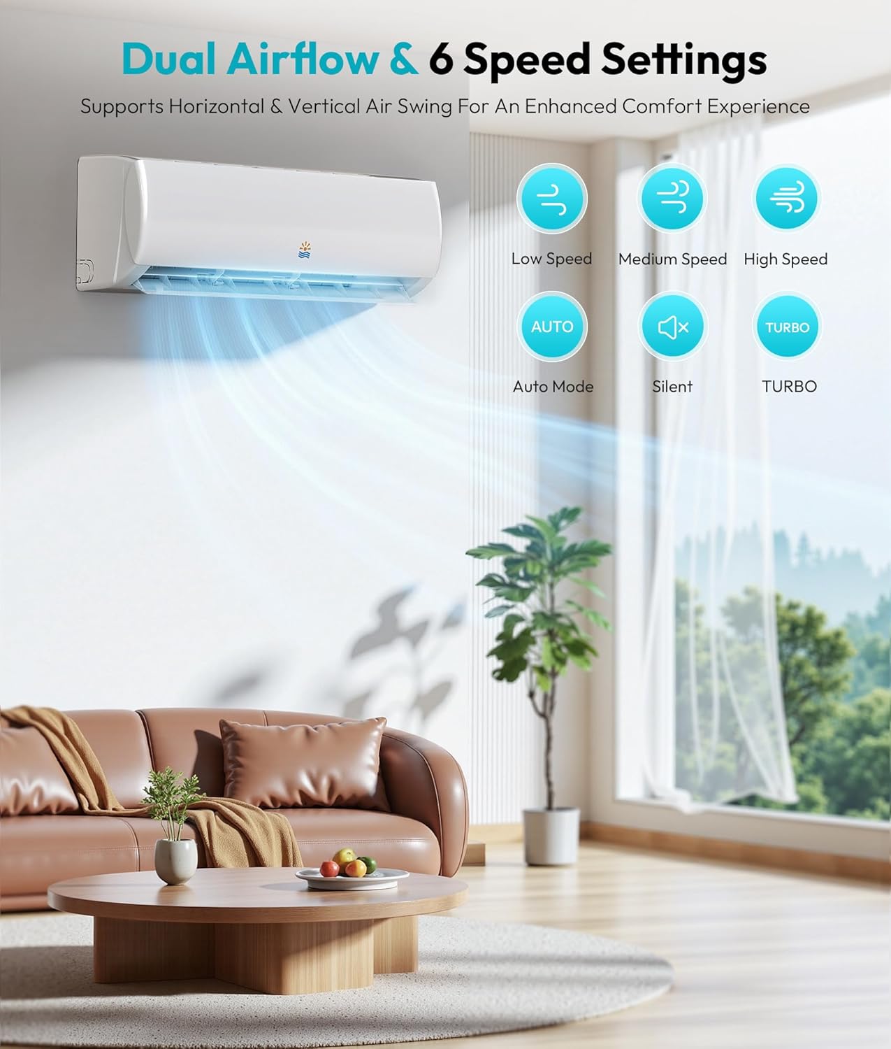 18000 BTU Wifi Mini Split AC/Heating System with Inverter, 21 SEER2 Cools Up to 1250 Sq.Ft Energy Saving 230V Ductless Split Air Conditioner Unit with Heat Pump & Installation Kit, White