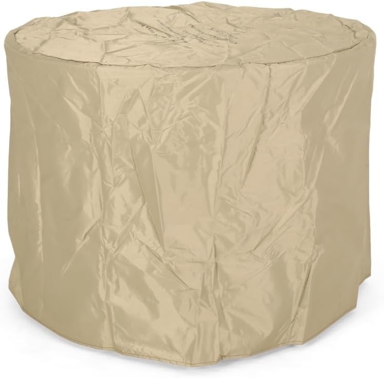 40000BTU Outdoor Propane Fire Pit Table– 31″ Round Weather‑Resistant Concrete Look Fire Table with Lava Rocks, Covered Tank Storage & Push‑Button Ignition for Patio Backyard Gatherings