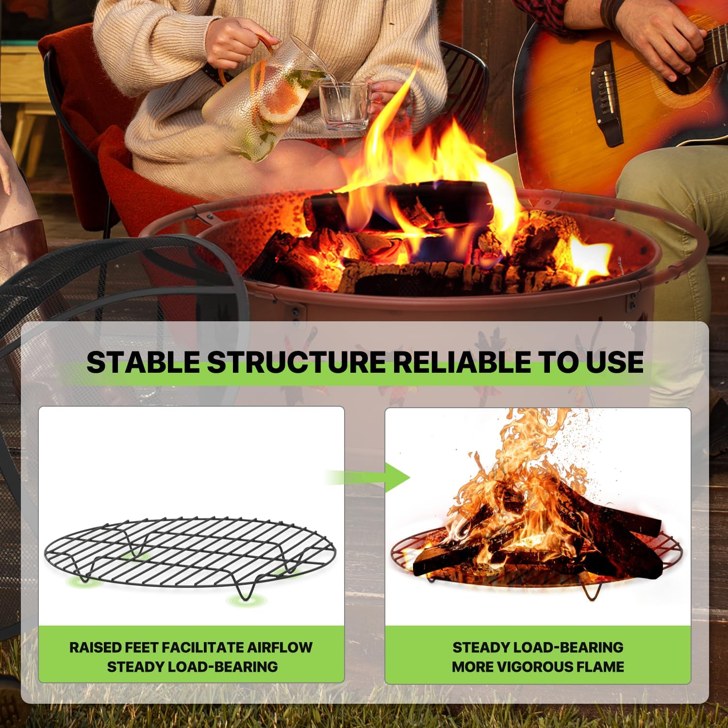 Magshion 32 Inch Fire Pit, Round Wood Burning Outdoor Firepit with Mesh Cover, Fire Poker, Grate, Maple Leaf Cutout Design, for Backyard Bonfire Picnic Party