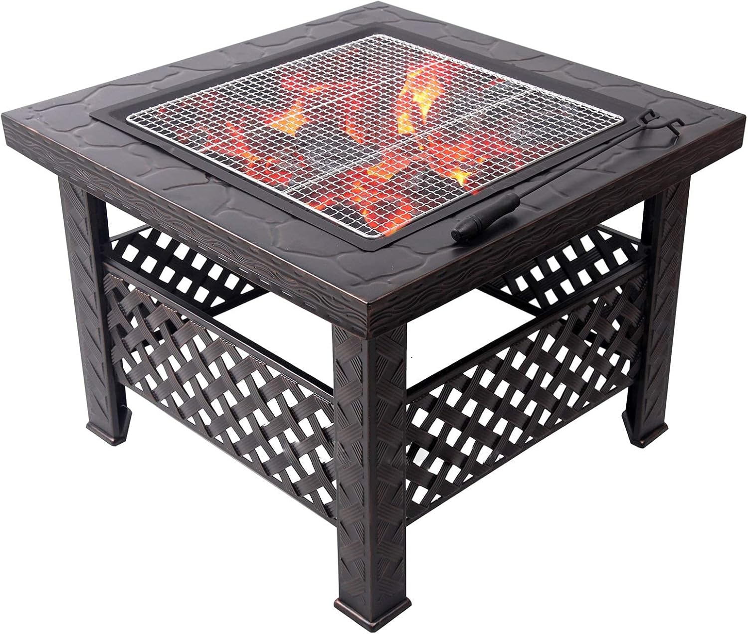 Fire Pits Outdoor Garden Terrace Burning Fire Pit Bowl Square Barbecue Table, Terrace Patio Lawn d Barbecue Party Outdoor Fireplacem, 66cm/26