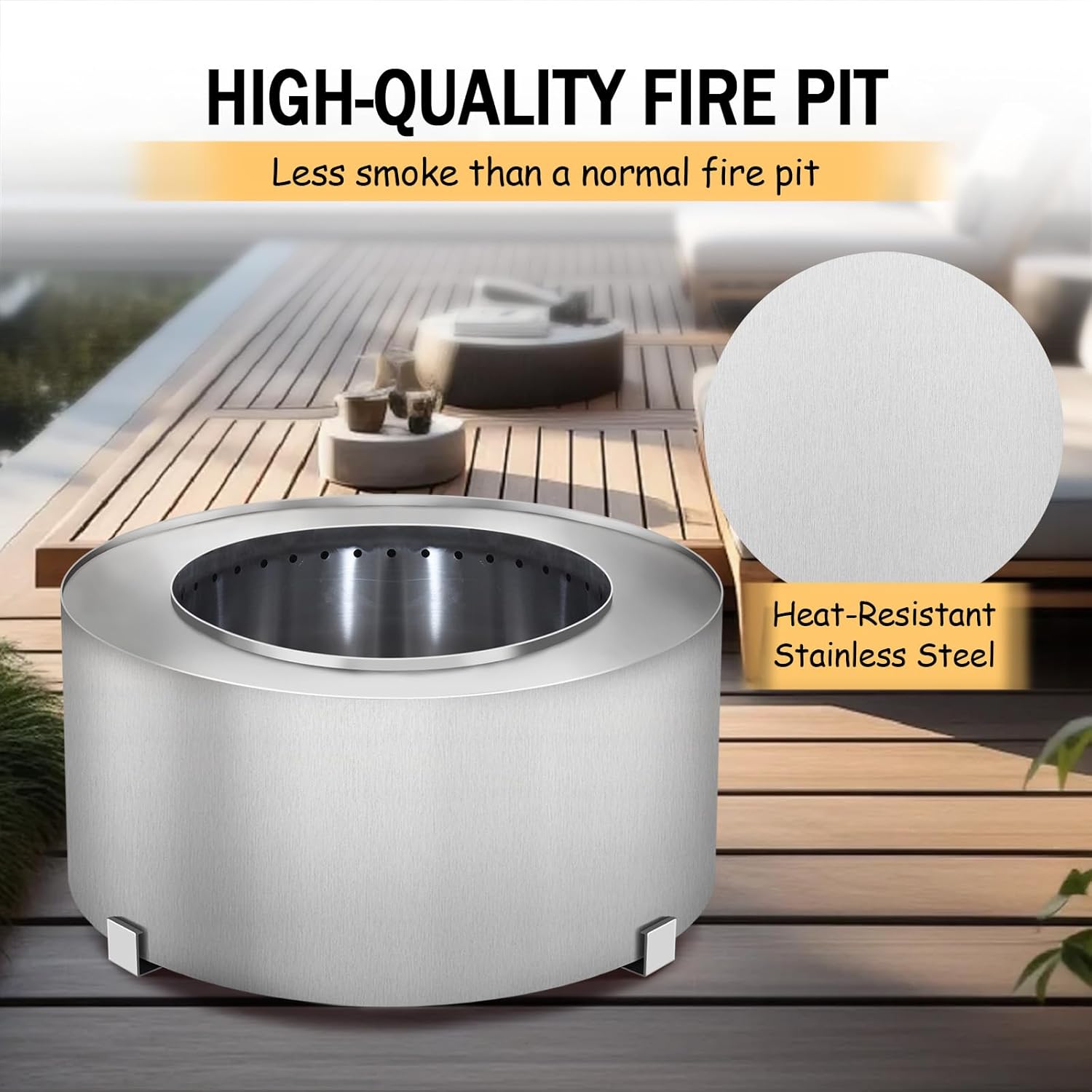 Smokeless Fire Pit, Portable Outdoor Carbon Steel Stove, Picnic Camping Backyard Campfire Pit, Large Wood Burning Fire Pit Stainless Steel Silver, 28.5 Inch