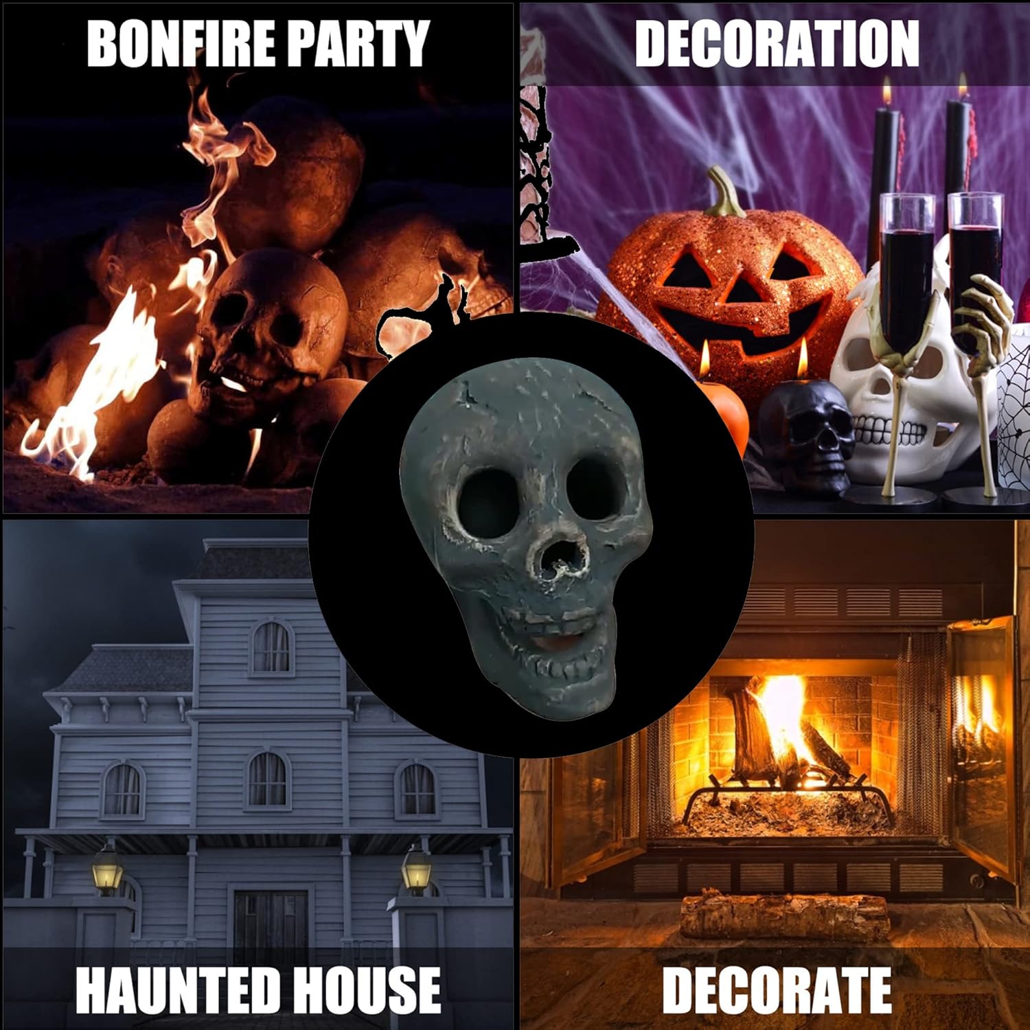 Ceramic Human Skull Fire Pit Gas Log Fire Log Skull Charcoal Decor for Outdoor Fireplace and Fire Pit, Indoor or Outdoor Fireplaces, Bonfire, Halloween Decor (Fireproof)(Refractory) (8)