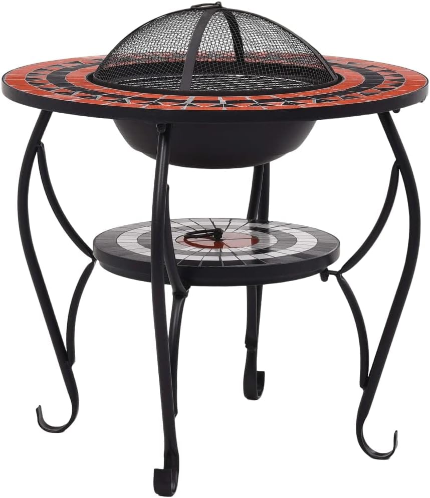 Mosaic Fire Pit Table, Outdoor Patio Wood Burning Fireplace, 26.8