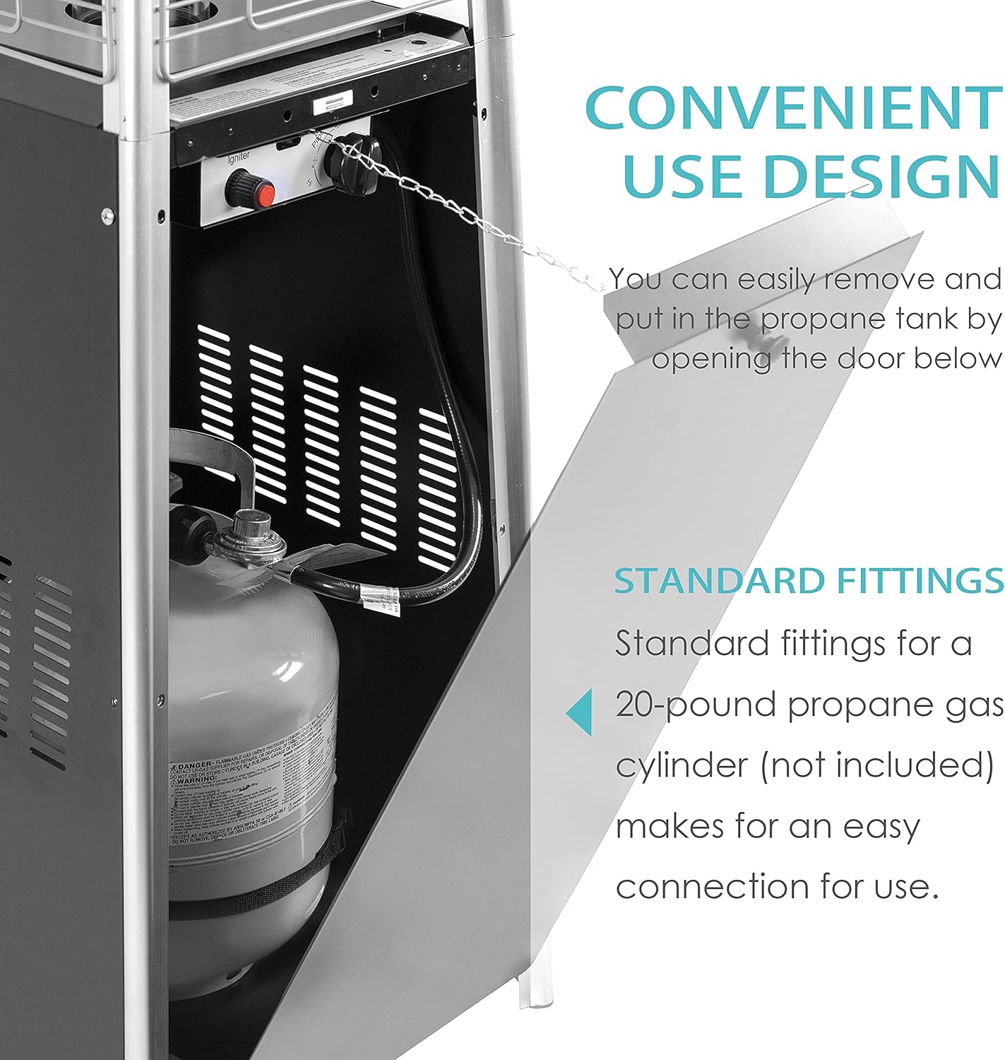 Nuu Garden Outdoor Pyramid Patio Heater, 48,000 BTU Propane Patio Heater with Glass Tube, Wheels, Outdoor Heater for Patio, Garden, Backyard, Porch, Black