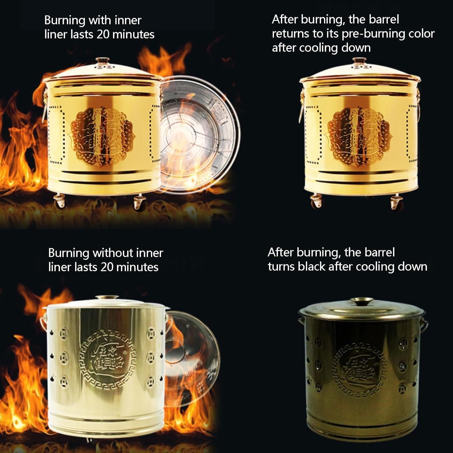 Stainless Steel Incinerator Household with Wheels Stainless Steel Outdoor Burning Barrel Easy to Move Outdoor Fire Pit for Cleanup of Backyard Burning Leaves(Silver,31.5 * 26 cm)