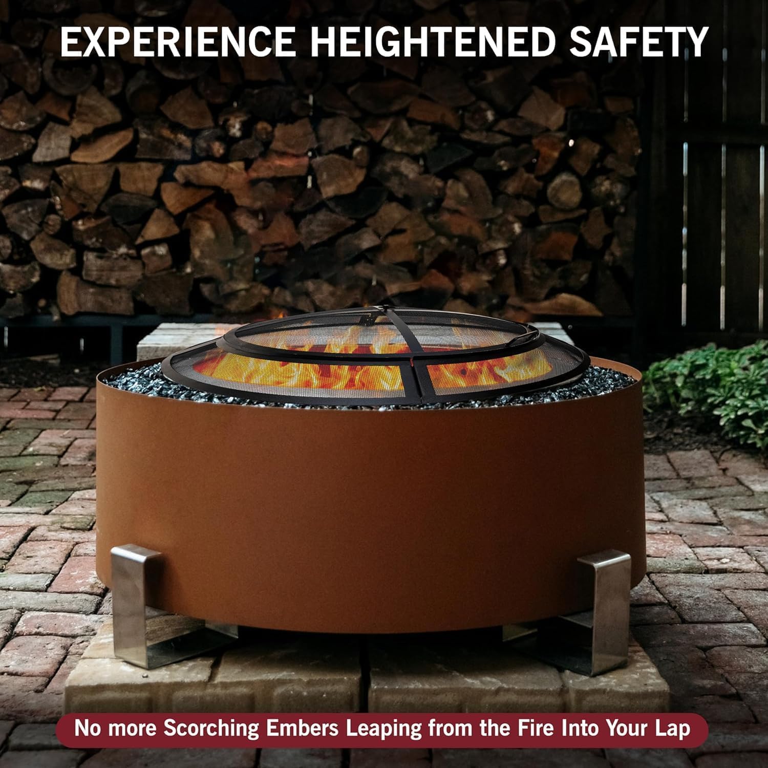 FEBTECH - Fire Pit Screen 40 inch Round Heavy Duty Outdoor FirePit Screen Round with Hook for Easy to Lift Spark Ring, Firepit Replacement Screen & Fire Pit Insert