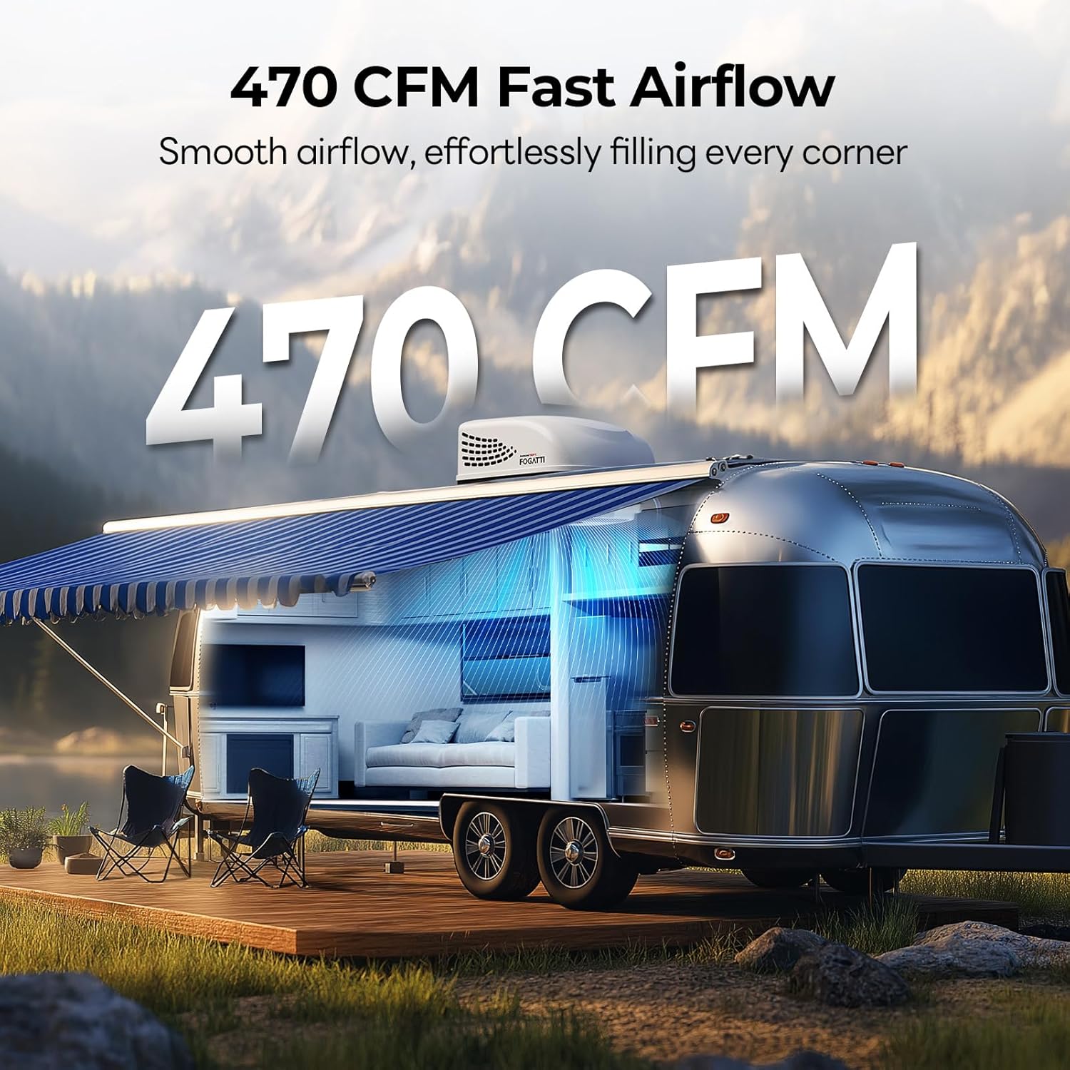 FOGATTI RV AC Unit with Heat Strip, 11000 BTU Non-Ducted Roof top RV Air Conditioner Cooling and Heating, Air Distribution Box (White)