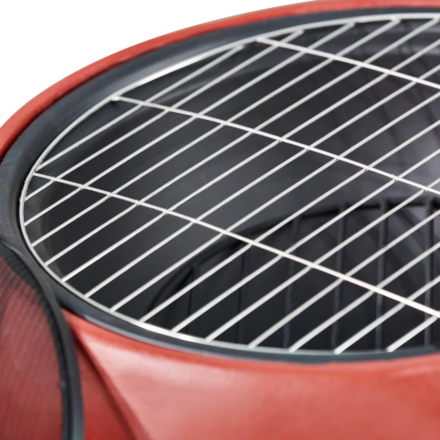 Teamson Home Outdoor 20.07 in. Round Wood-Burning Fire Pit with Faux Concrete Base, Spark Screen, Stainless Steel Grill Grate, Removable Fire Bowl and Poker, Maroon