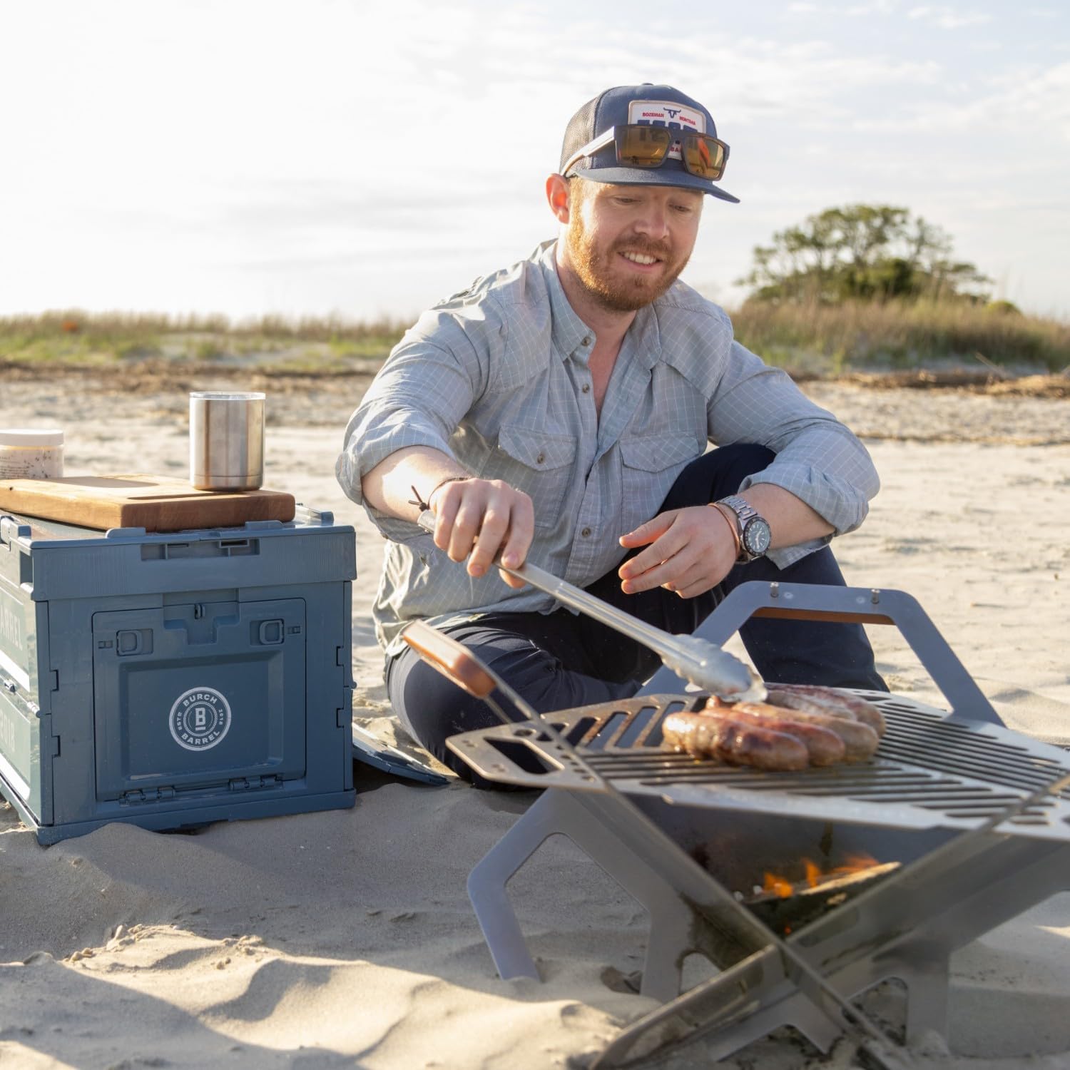 Burch Barrel Flat Packer Outdoor BBQ Charcoal Grill and Wood Firepit | Our Foldable, Portable and Compact Grill is Made from Stainless Steel | Lightweight and Easy to Assemble