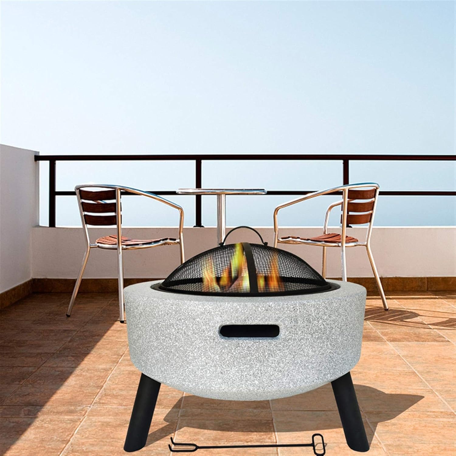 Outdoor Fire Pits Fire Bowl,Magnesia Barbecue Grill,Used for Outdoor Garden Fire Pit Heating/Barbecuing,Garden Terrace Brazier and Patio Stove,Black/White