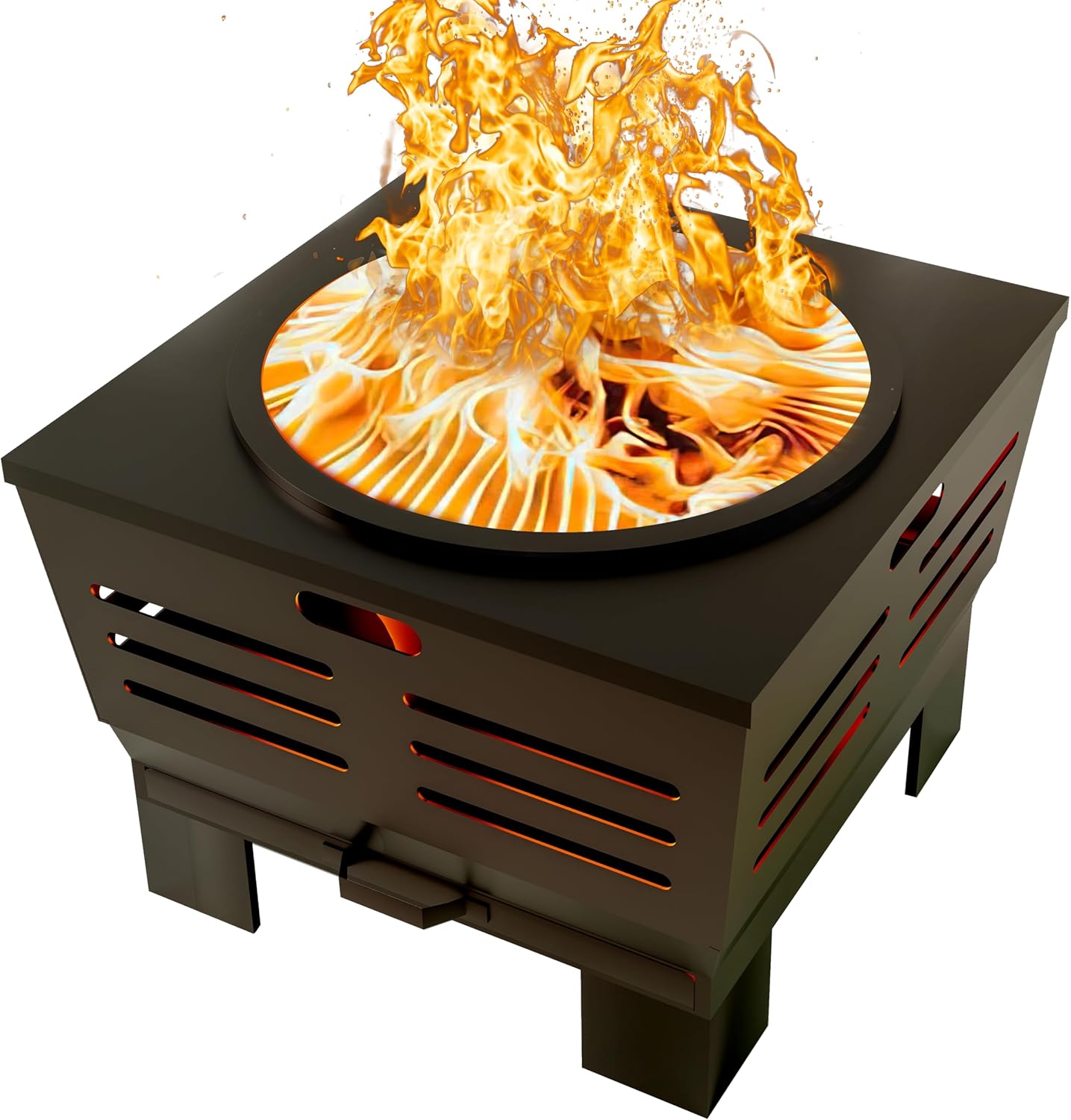 Fire Beauty Fire Pit with Stand,Smokeless Wood Burning Firepit with Ash Pan,Portable Outdoor Firepit with Cooking Grate & Poker For Camping,Backyard|L:23''xW:23''xH:17'',28.6lbs