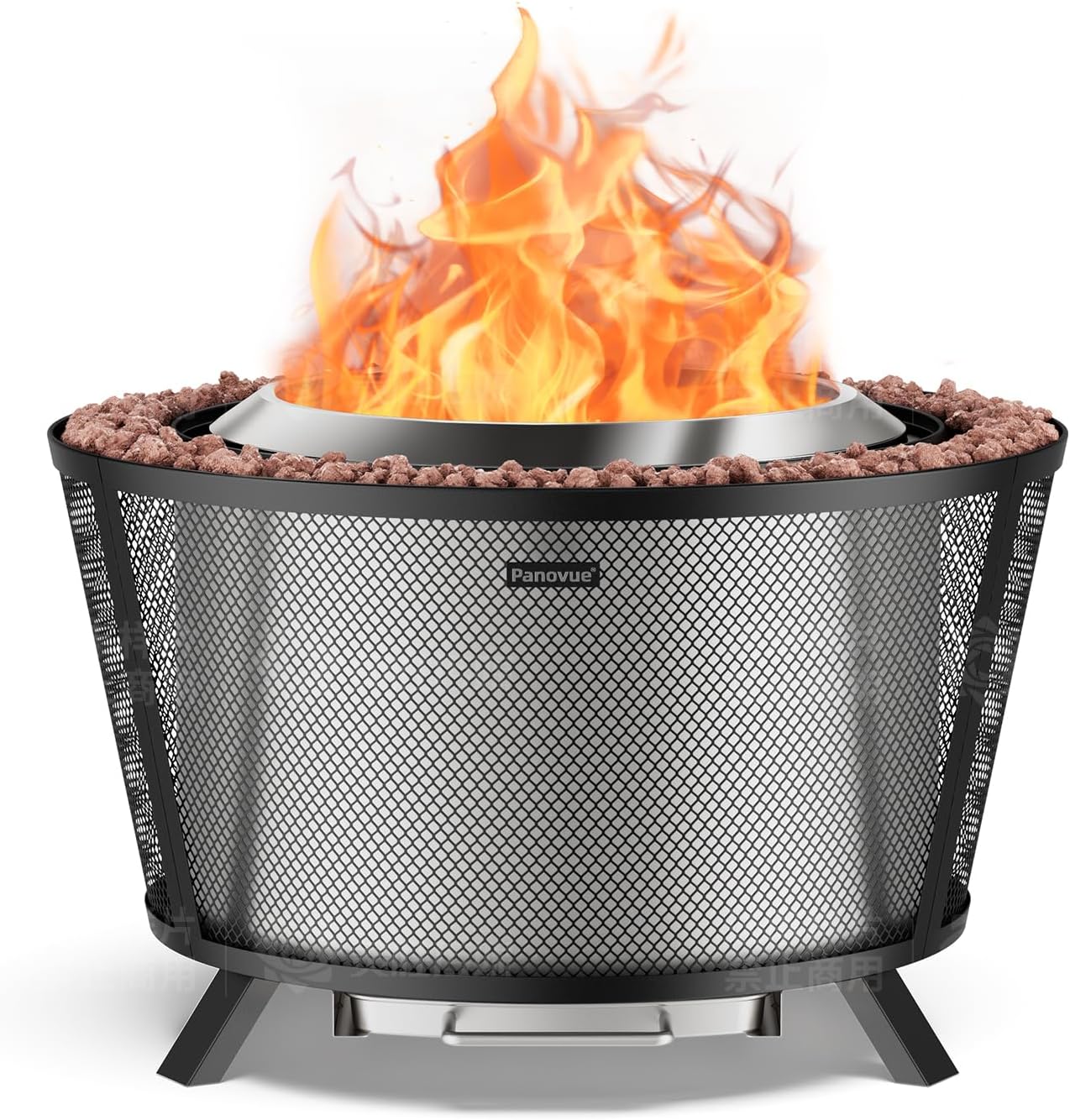 29” Large Capacity Smokeless Fire Pit for Outside,Heavy‑Duty Wood Burning Firepit with Dual‑Wall Design, Mesh Shield, Pull‑Out Ash Pan, Stylish Patio for Backyard Gatherings