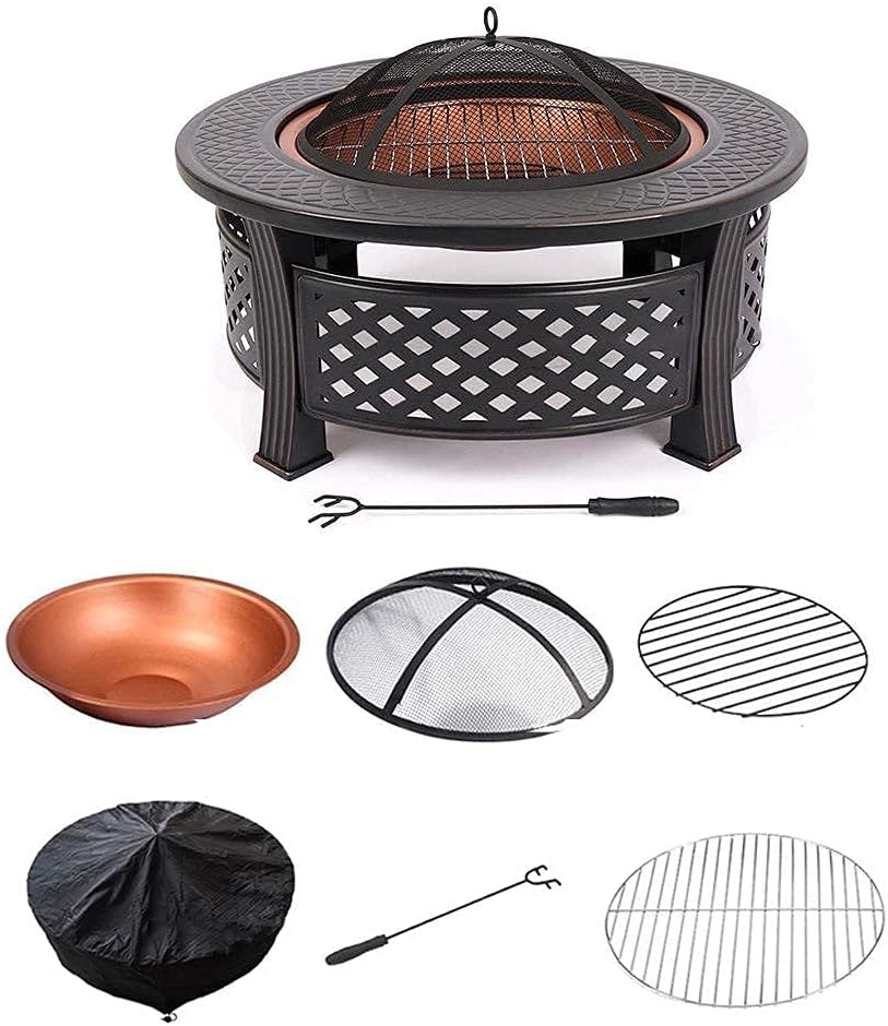 Firepit Table for Outside, Multifunctional Fire Pit Table, Firepit Table for Outside Wood Burning with Spark Screen Grate Grills Poker for Picnic Bonfire Patio Backyard Garden BBQ