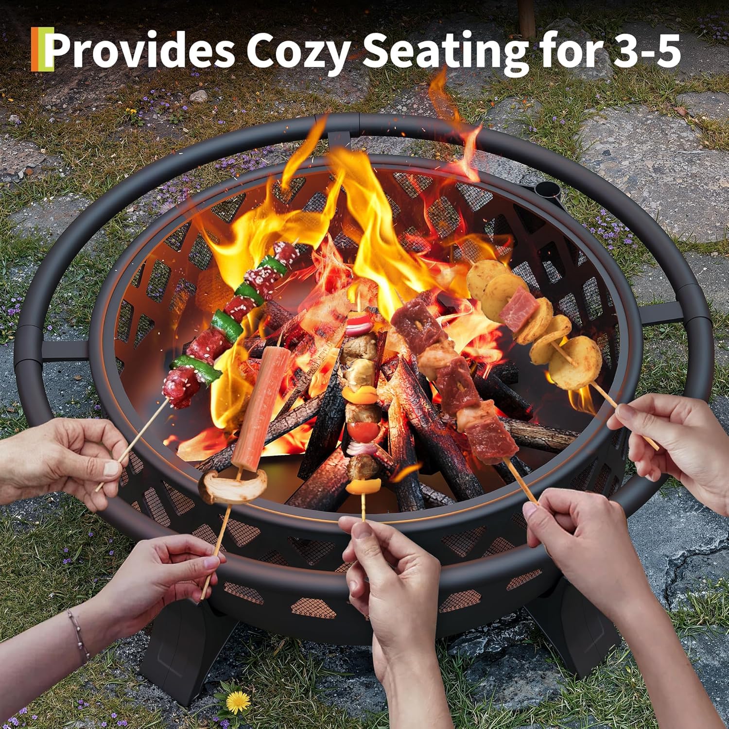 37 Inch Wood Burning Outdoor Fire Pit with Spark Screen Cover, Portable Firepits for Camping, Patio and Backyard Use