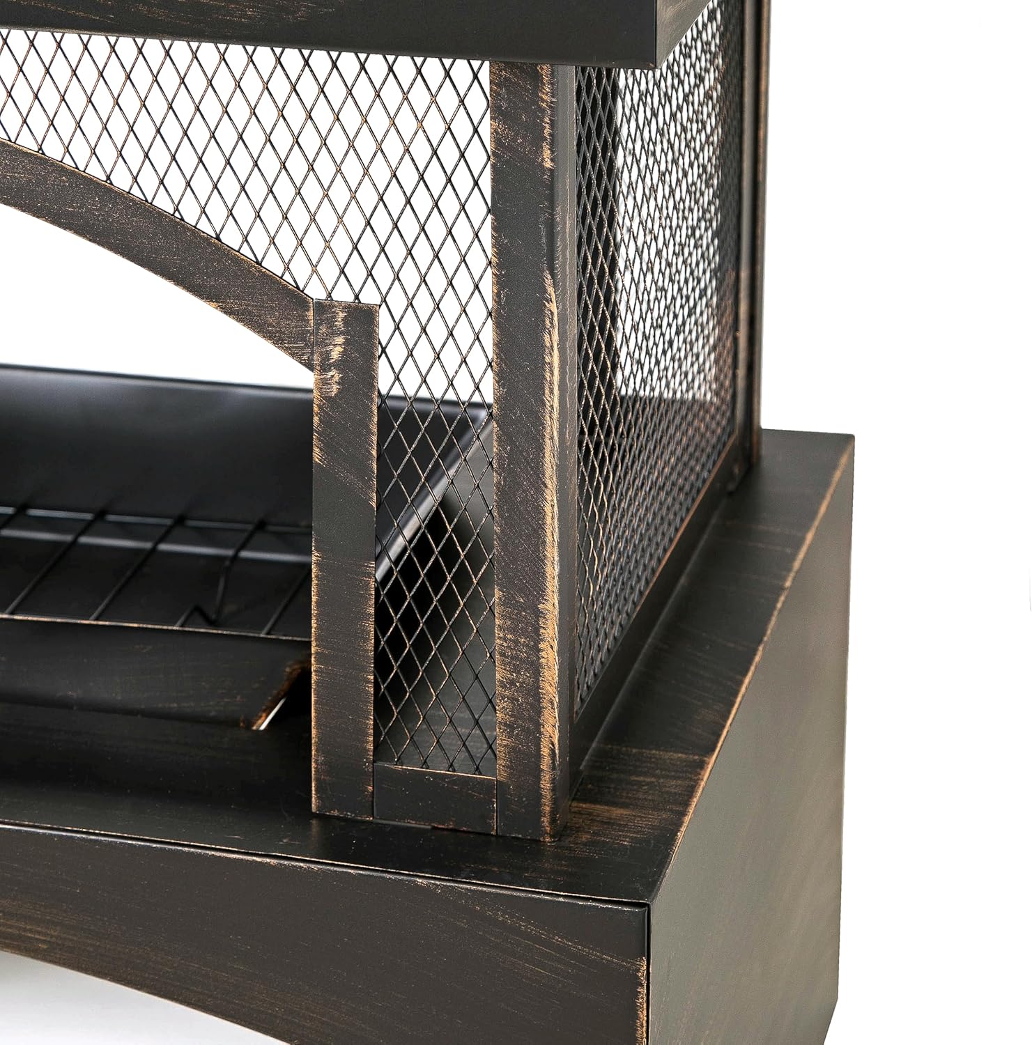 37-Inch Rectangular Metal Outdoor Wood Burning Fireplace - Outdoor Fireplace with Built-in Log Storage and Poker-Brushed Bronze,Log Burner Fire Pit for Patio Garden and Backyard