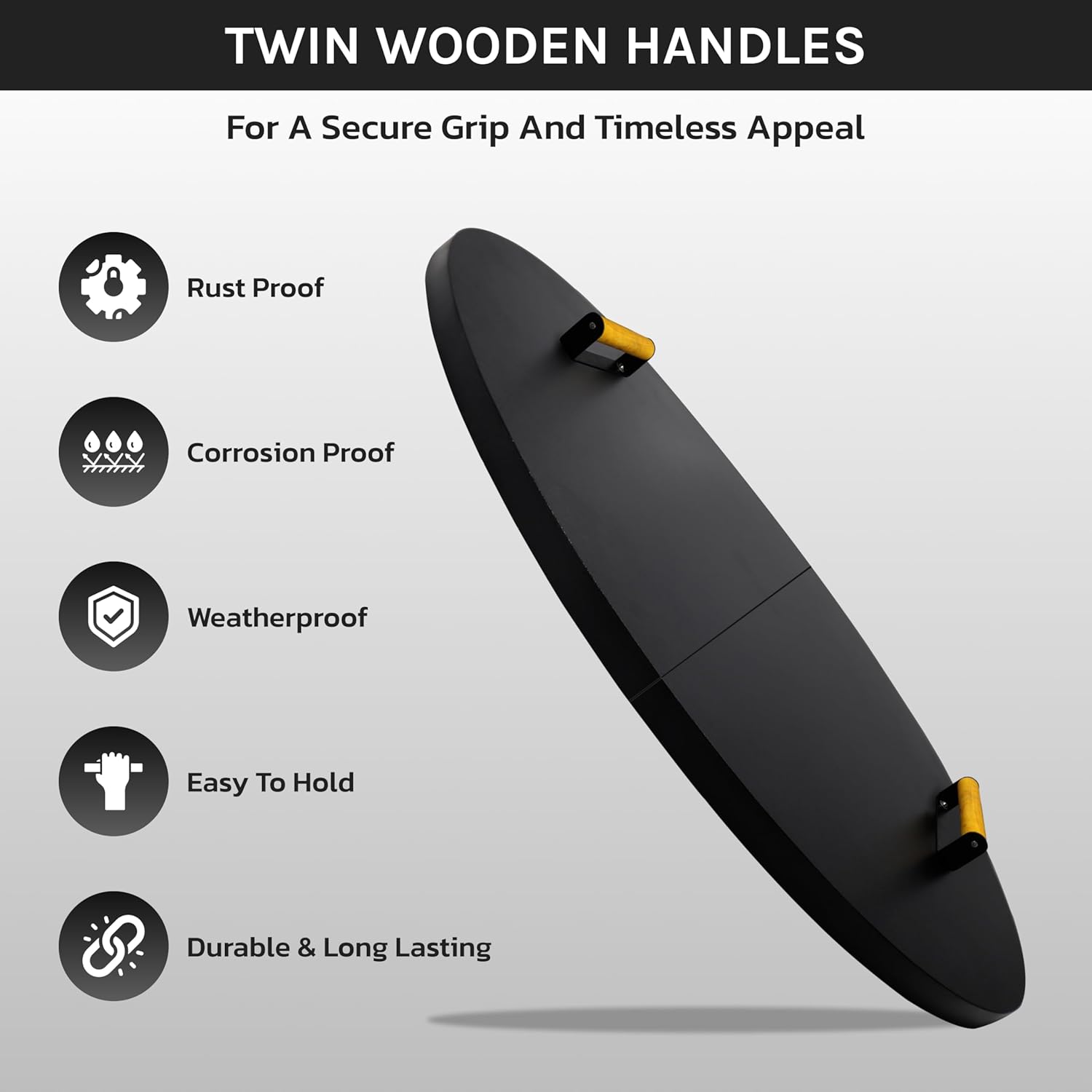 42” Fire Pit Cover Lid Round - Fit for 40” Round Fire Pit Lid for Outdoor Fireplace Cover Lid Steel fire pit metal cover W/ 2 Wooden Handles & Heat Resistant Snuffer Lid for Patio Fire Pit Ring