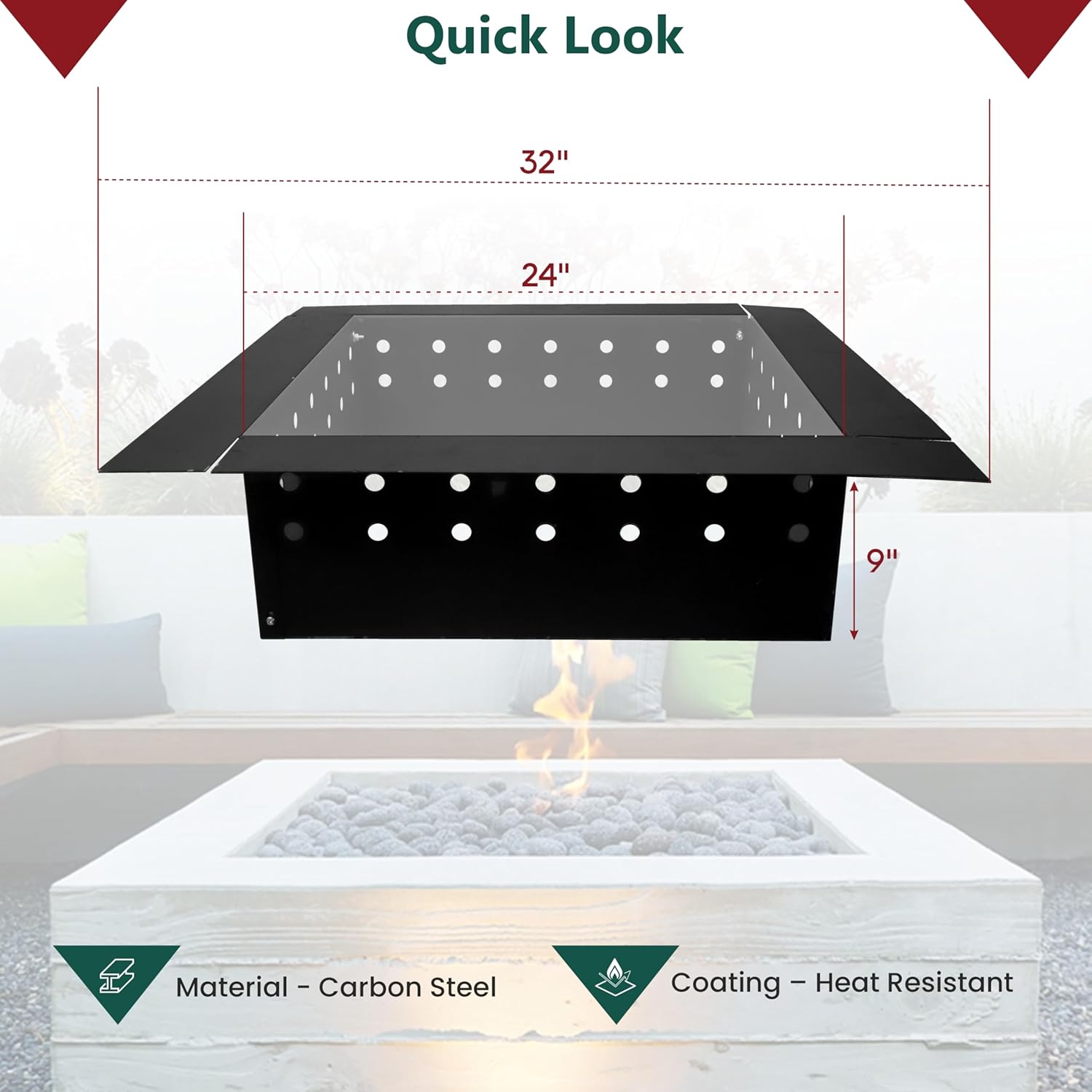 FEBTECH - Square Fire Pit Insert Ring - Carbon Steel 32