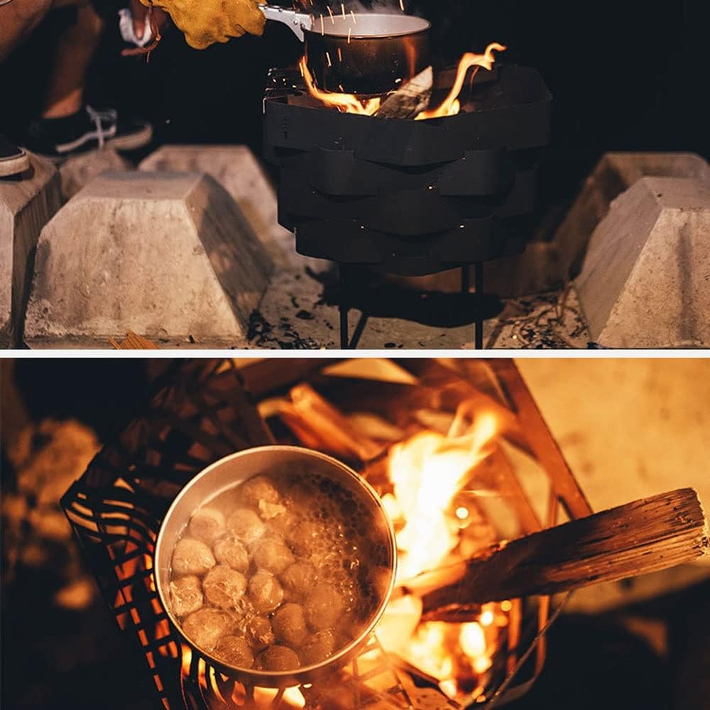 Wood Burning Stove - Portable Bonfire Fire Pit With Stand,Outdoor Firepit & Campfire Grill,for Outside Patio Backyard Cooking Camping(Black,Medium)