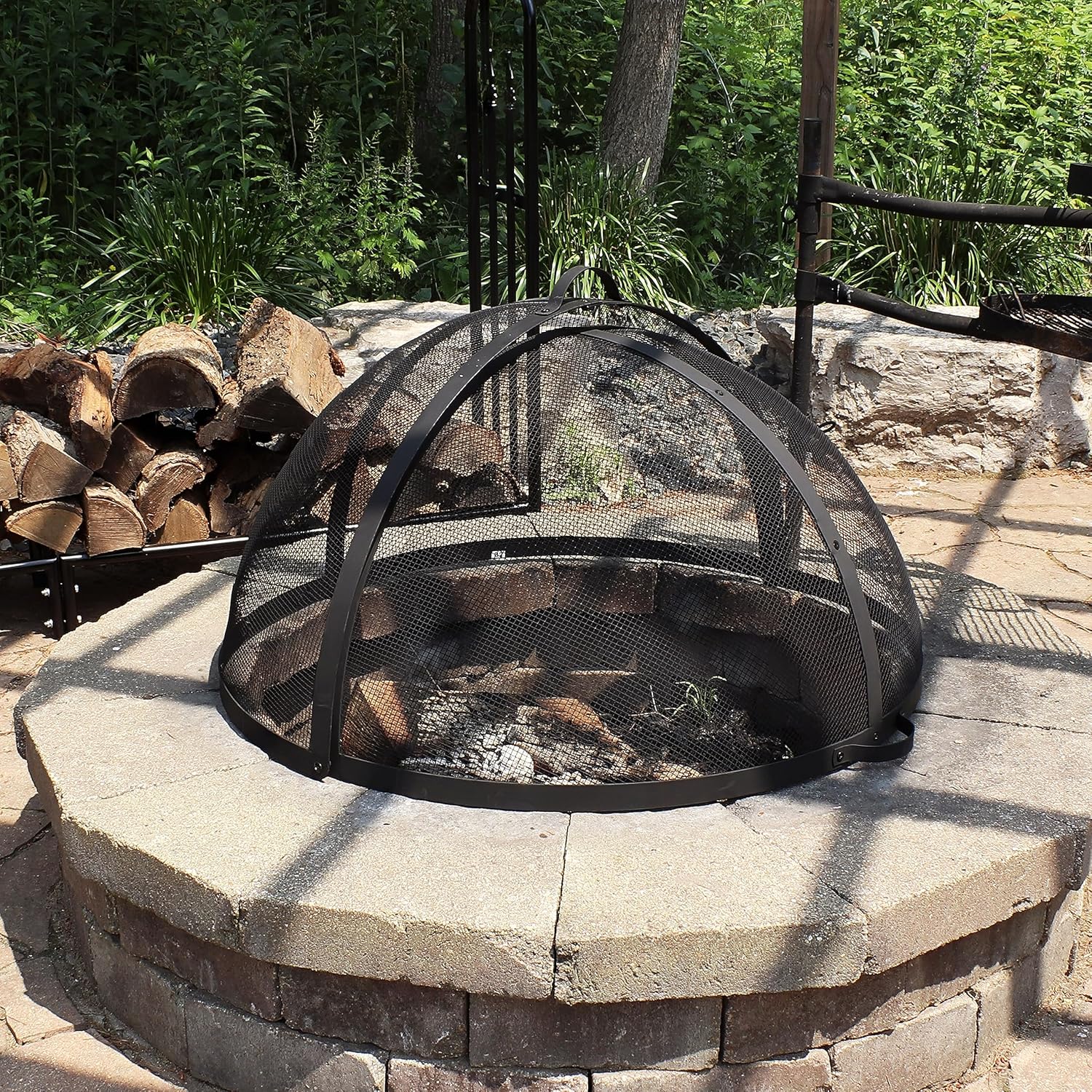 Sunnydaze 40‑Inch Round Fire Pit Spark Screen Lid – Heavy‑Duty Mesh Ember Lid & Fire Pit Screen Cover with Door, Keeps Sparks & Ashes Contained