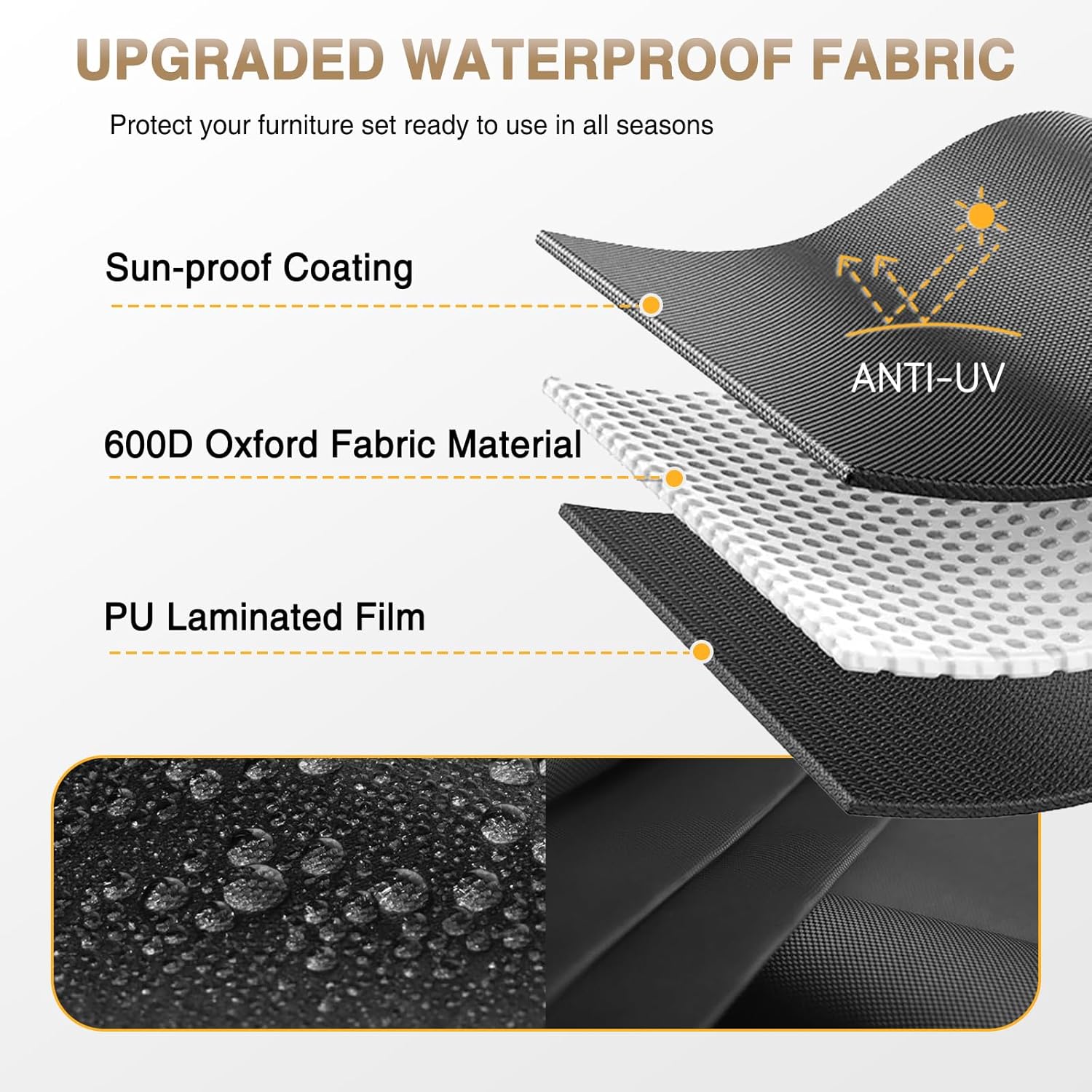Aoxun Patio Furniture Sets, 8-Piece Outdoor Patio Furniture with 44'' Propane Gas Firepit Table, Wicker Outdoor Conversation Set Sectional Sofa for Backyard, Poolside, Garden (Black Cushion)