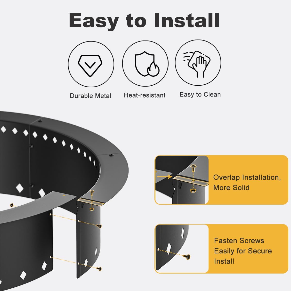 FANHAO Outdoor Fire Pit Ring, 36-Inch Outer/30-Inch Inner Fire Ring Smokeless, Wood Burning Fire Pit Ring Duty Solid Metal Steel Liner DIY Campfire Ring Above or In-Ground, Camping Patio Backyard