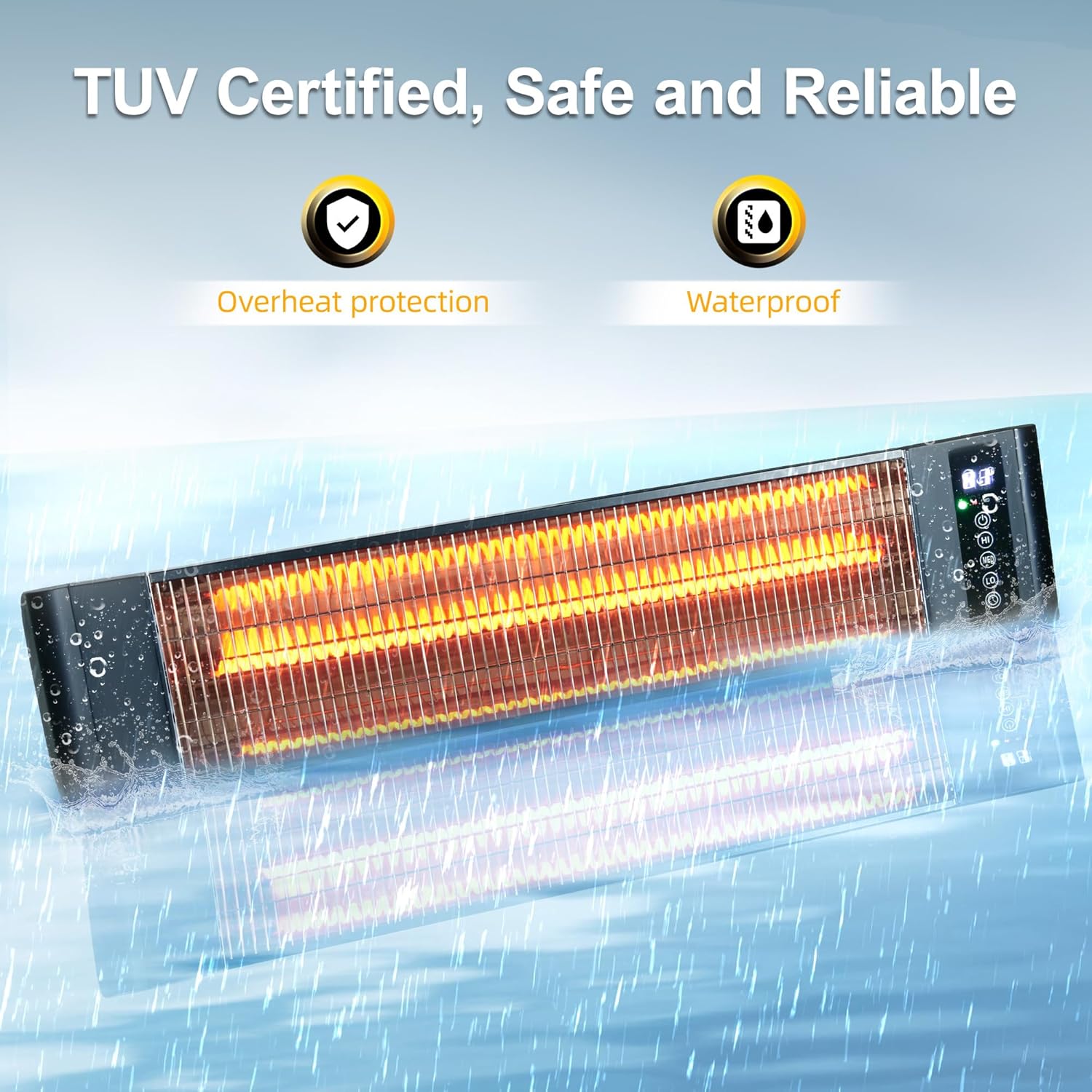 Electric Infrared Patio Heater 1500W Outdoor Portable Heaters for patio RealSmart Outdoor/Indoor Space Heater 3 Heat Modes Wall Mounted Tripod Heater IP65 TUV Certification for Garage Greenhouse