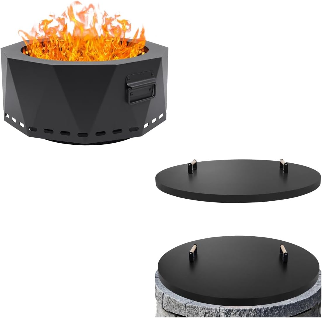 Smokeless Fire Pit Outdoor- 20 Inch Low Smoke Metal Fire Pits & Fireplaces for Outside with Carry Bag, Fire Pit Lid Cover Round - 38