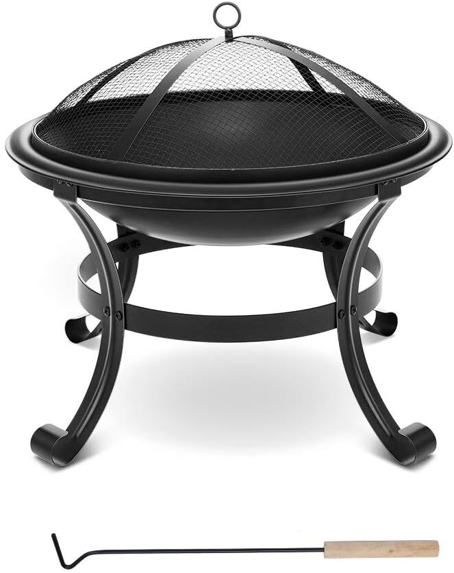 Camping Fire Pit 22 Inch Steel Firepit DIY Mesh Screen Durability Rustproof Bowl BBQ Grill Outdoor Bonfire