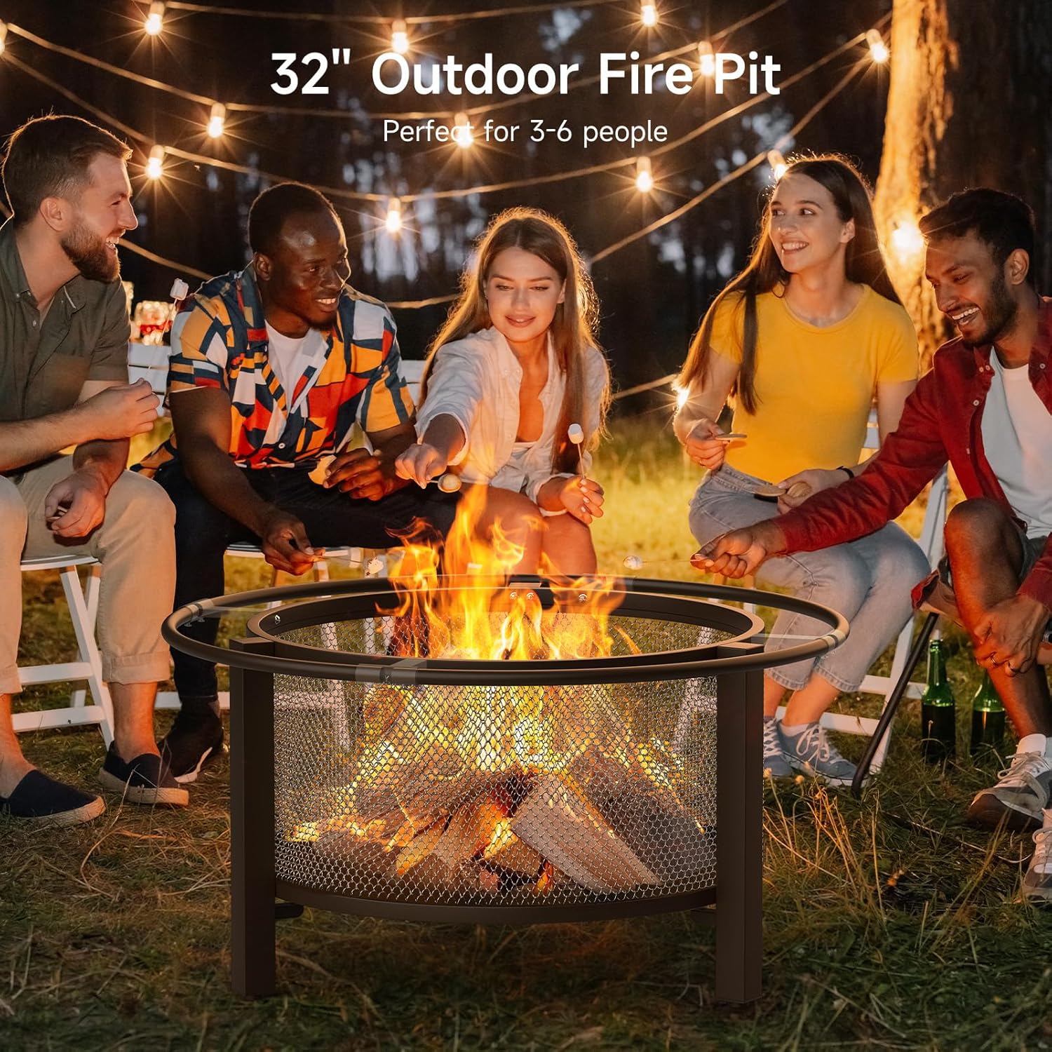 ONBRILL 2-in-1 32 Inch Fire Pit with Cooking Grill + Upgraded Connection Tube