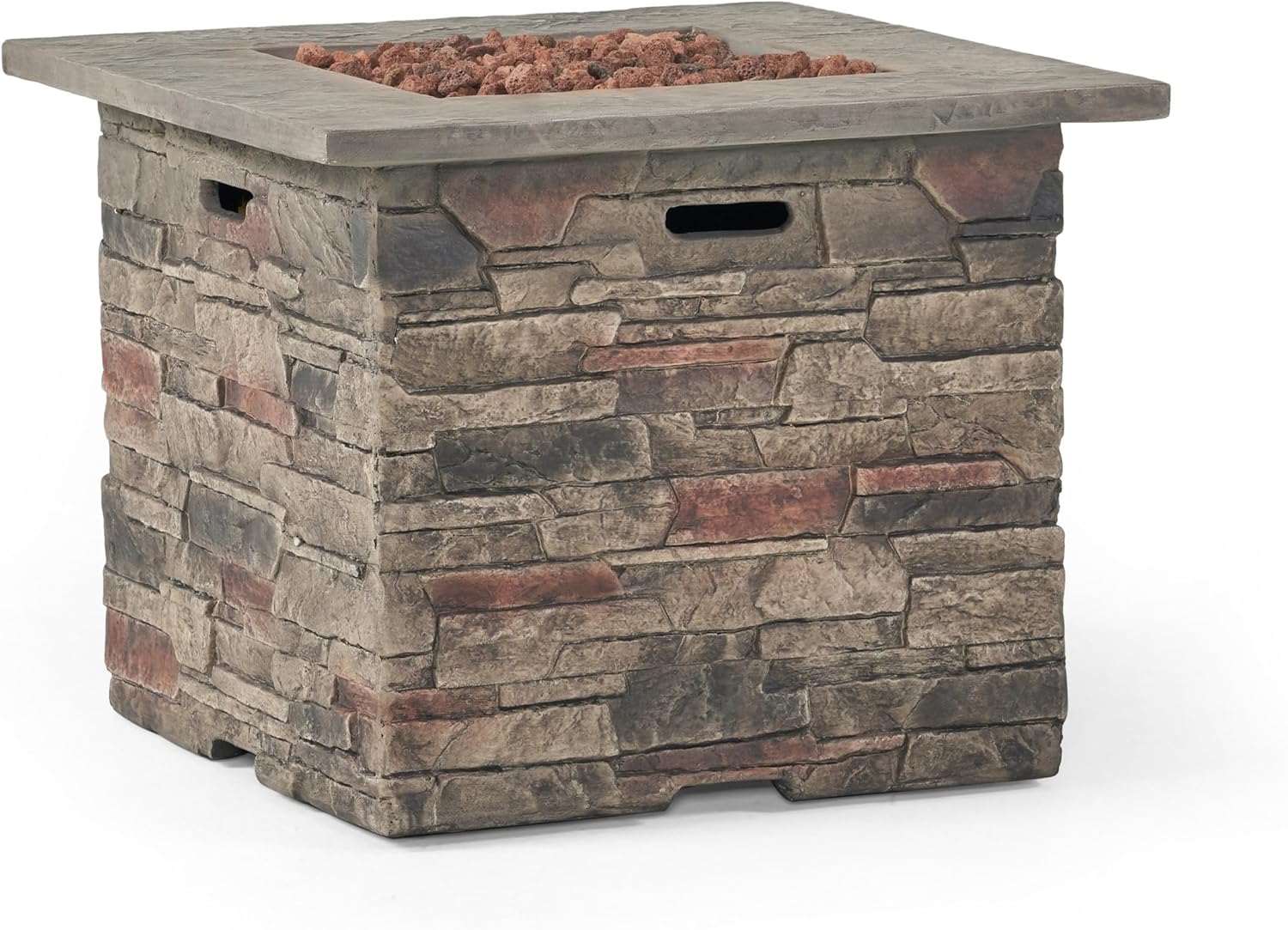 32'' Stone Square FIRE Pit W, Grey TOP 40,000 BTU