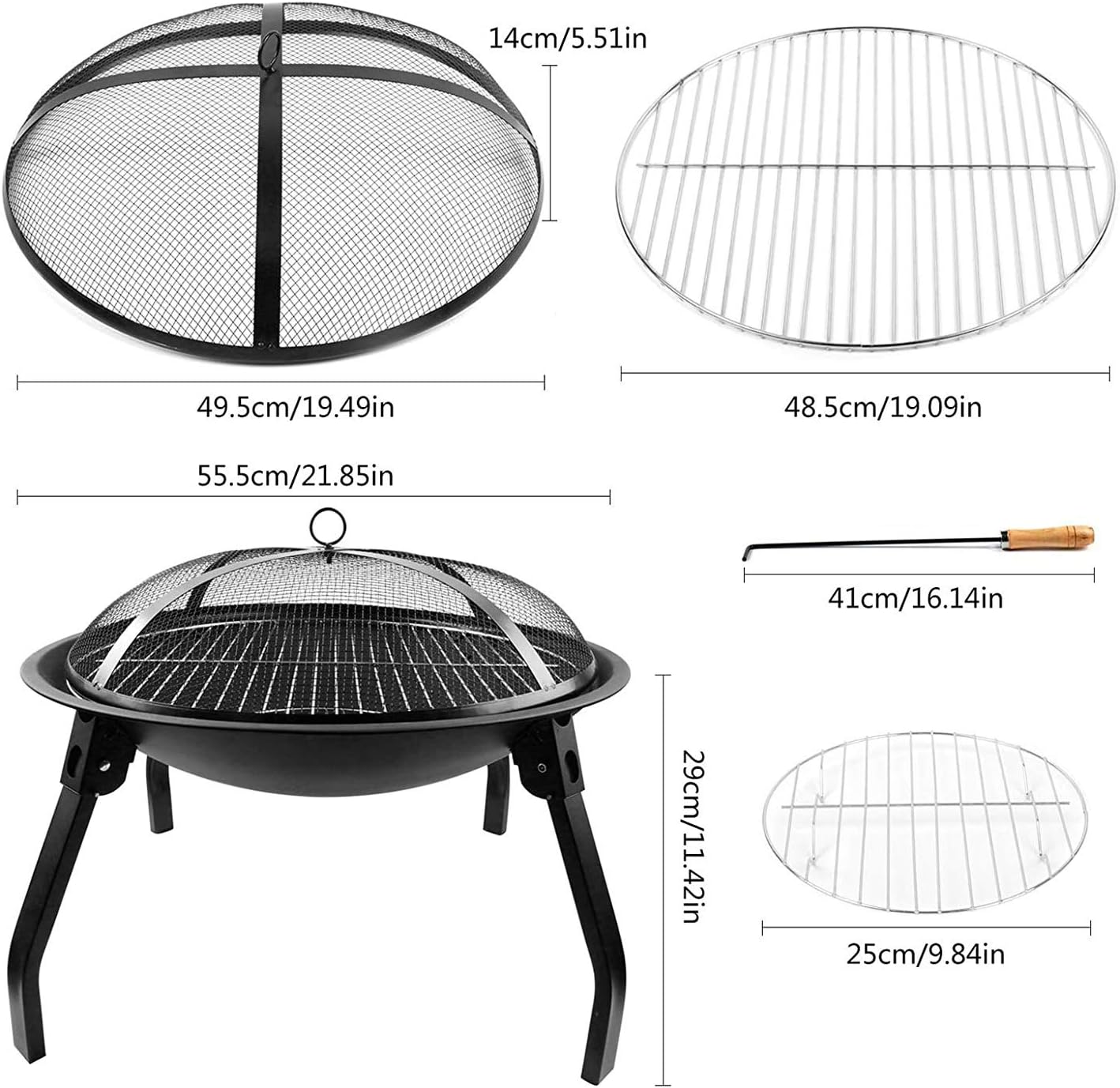 ItzZa Foldable Round Fire Bowl, with Firepalce Poker Waterproof Cover 22 Inch Patio Firepit, Outdoor Camping Fire Pits