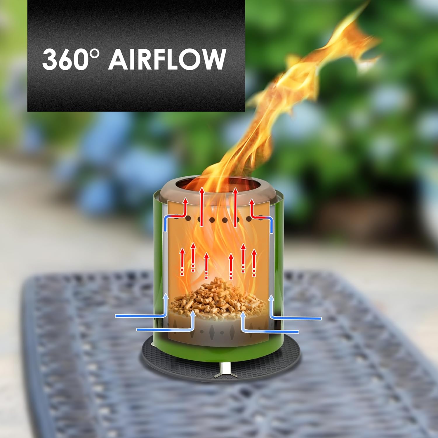 Red Mountain Valley 24'' Fire Pit with Green Tabletop Smokeless Fire Pit