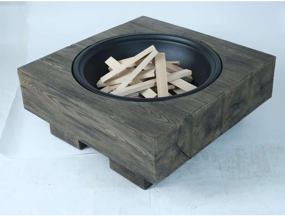 Wood-Fueled Outdoor Fire Pit with Realistic Wood Grain Finish for Patios, Backyards, and Gardens