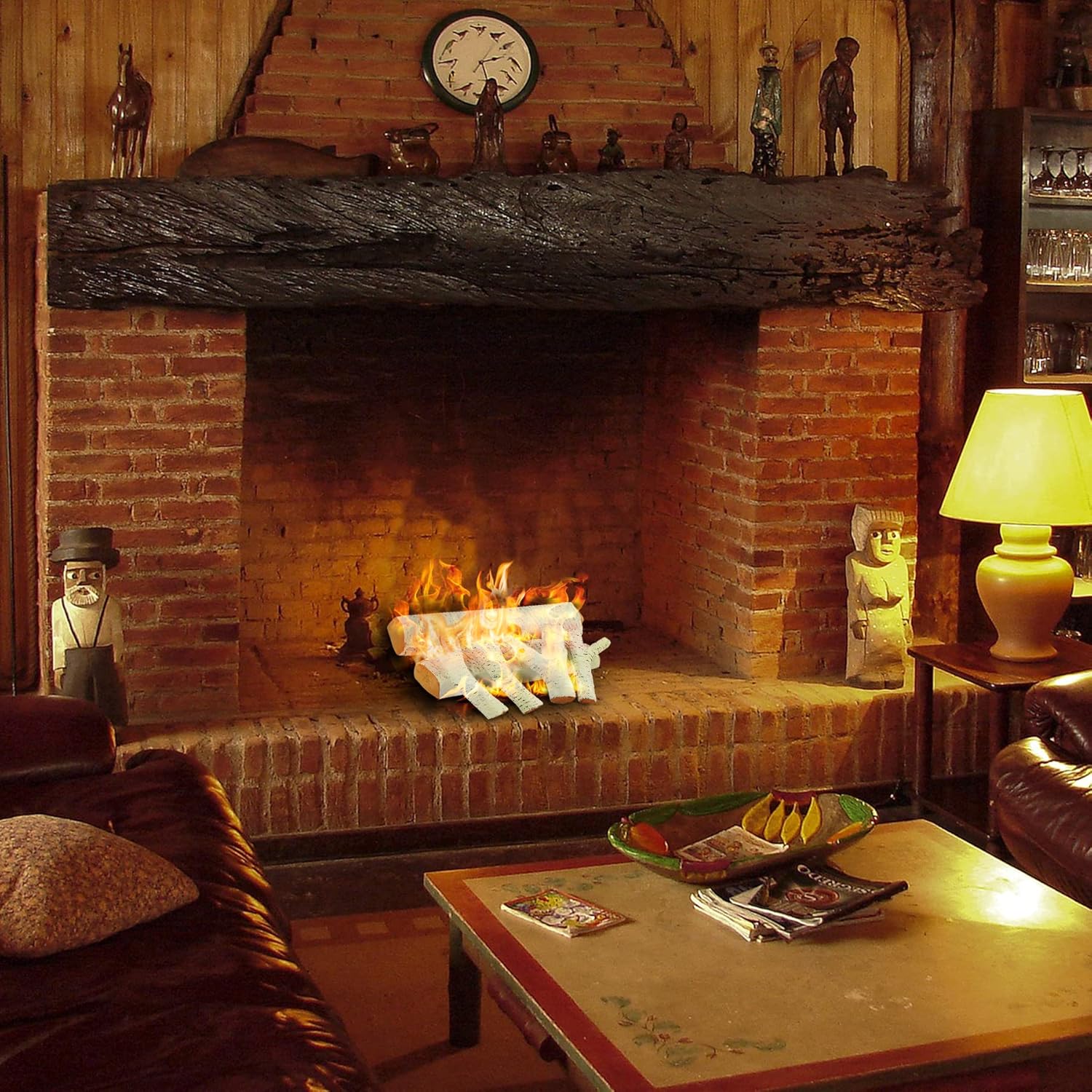 MAISON ARTS 6 Piece Ceramic Wood Gas Fireplace Logs White Birch Decorative Logs for All Types of Indoor & Outdoor Firepits