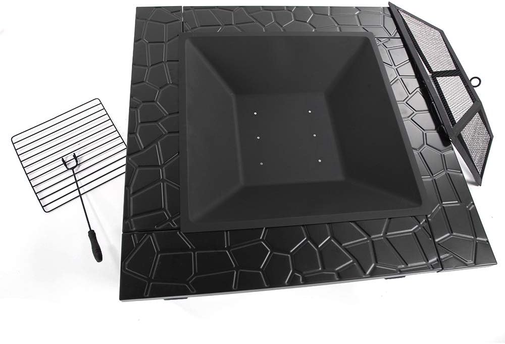 Outdoor Fire Pit Fireplace Portable Firepit Iron Brazier Wood Burning Coal Pit Fire Bowl Stove with Mesh Screen Lid Poker for Camping Patio Garden Backyard Beach Picnic (32