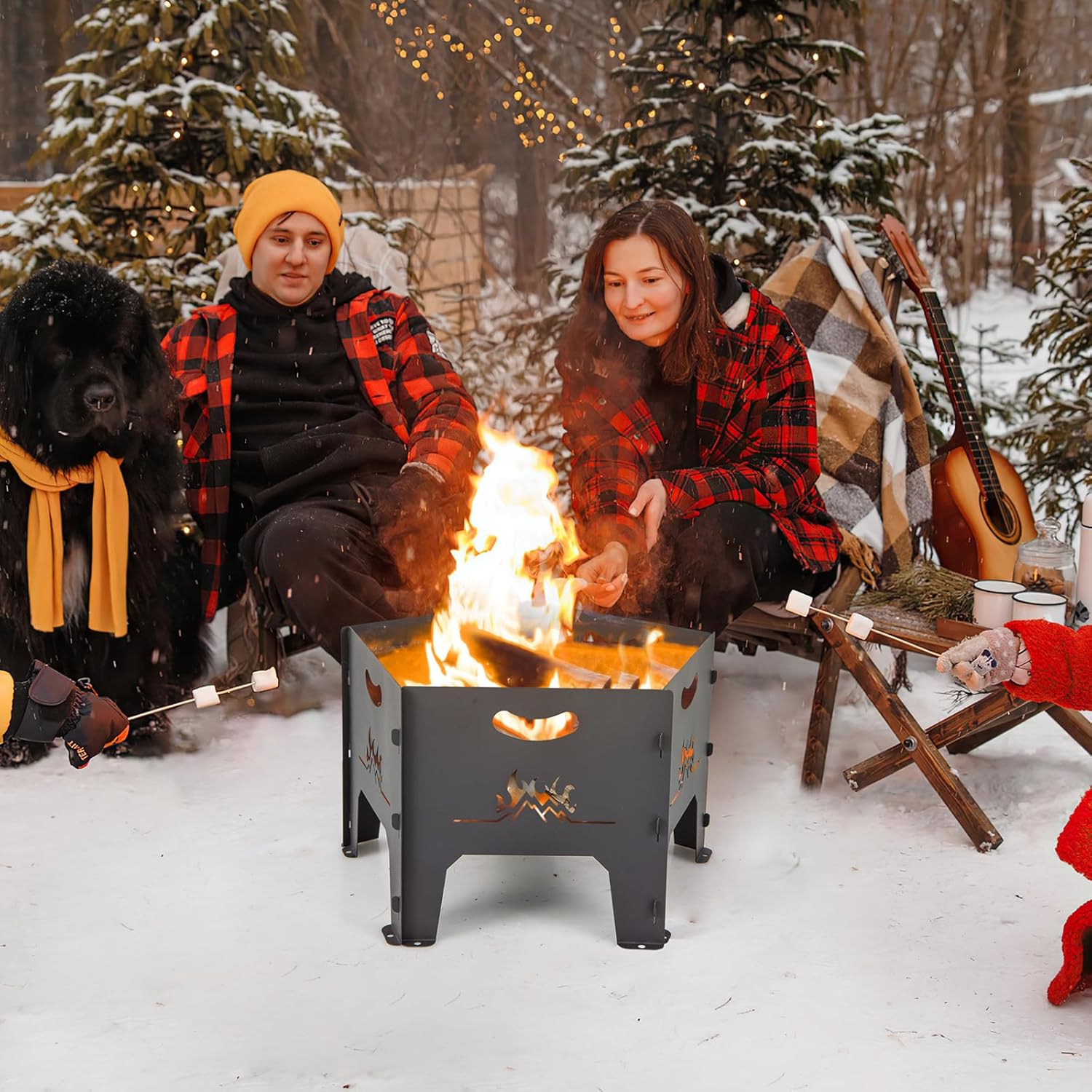 HAPPYGRILL Portable Fire Pit with Storage Bag, Heavy Duty Wood Burning Fire Pits w/Plug-in Design, Bottom Airflow Holes, Folding Firepit Stove for Outdoor Camping, Patio, Picnic, Bonfire