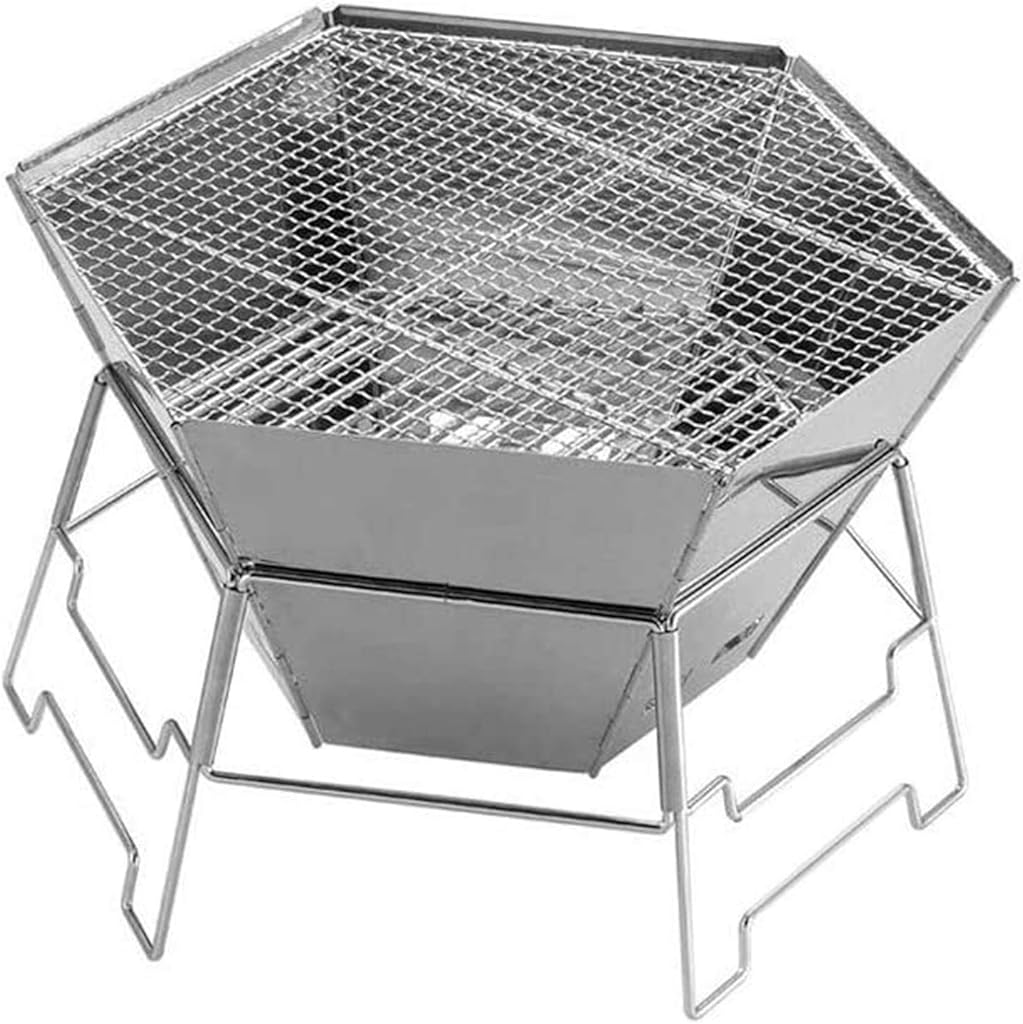 Fire Pits Outdoor Wood Burning 32-inch Outdoor Hexagon Patio Metal Fire Pit Table BBQ Grill for d, Camping, Picnic, Bonfire w/Screen Cover with Cover BBQ Cooking for Outside Camping